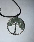 Green Natural Agate Tree of Life Circle Necklace on 18" Faux Leather Cord – Boho Spiritual Pendant Gift