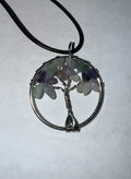 Teal and Purple Natural Agate Tree of Life Circle Necklace on 18" Faux Leather Cord – Boho Spiritual Pendant Gift