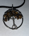 Brown Natural Agate Tree of Life Circle Necklace on 18" Faux Leather Cord – Boho Spiritual Pendant Gift