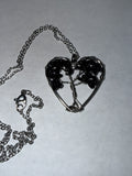Black Natural Agate Tree of Life Heart Necklace on 18" Silver plated Necklace – Boho Spiritual Pendant Gift