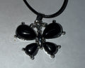 Black Onyx Butterfly Pendant Necklace on 18" Faux Leather Cord – Boho Pendant