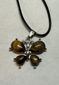 Tiger's Eye Butterfly Pendant Necklace on 18" Faux Leather Cord – Boho Pendant