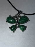 Green Malachite Butterfly Pendant Necklace on 18" Faux Leather Cord – Boho Pendant