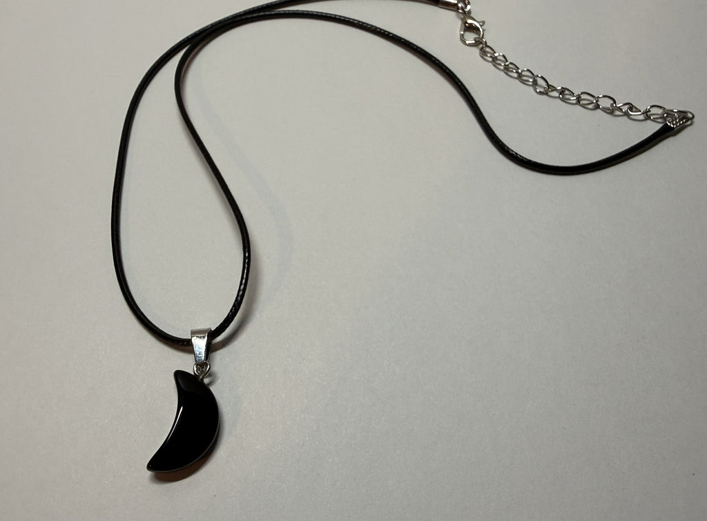 Black Crescent Moon Pendant Necklace – 18" Faux Leather Cord | Minimalist Celestial Jewelry | Gothic Moon Charm