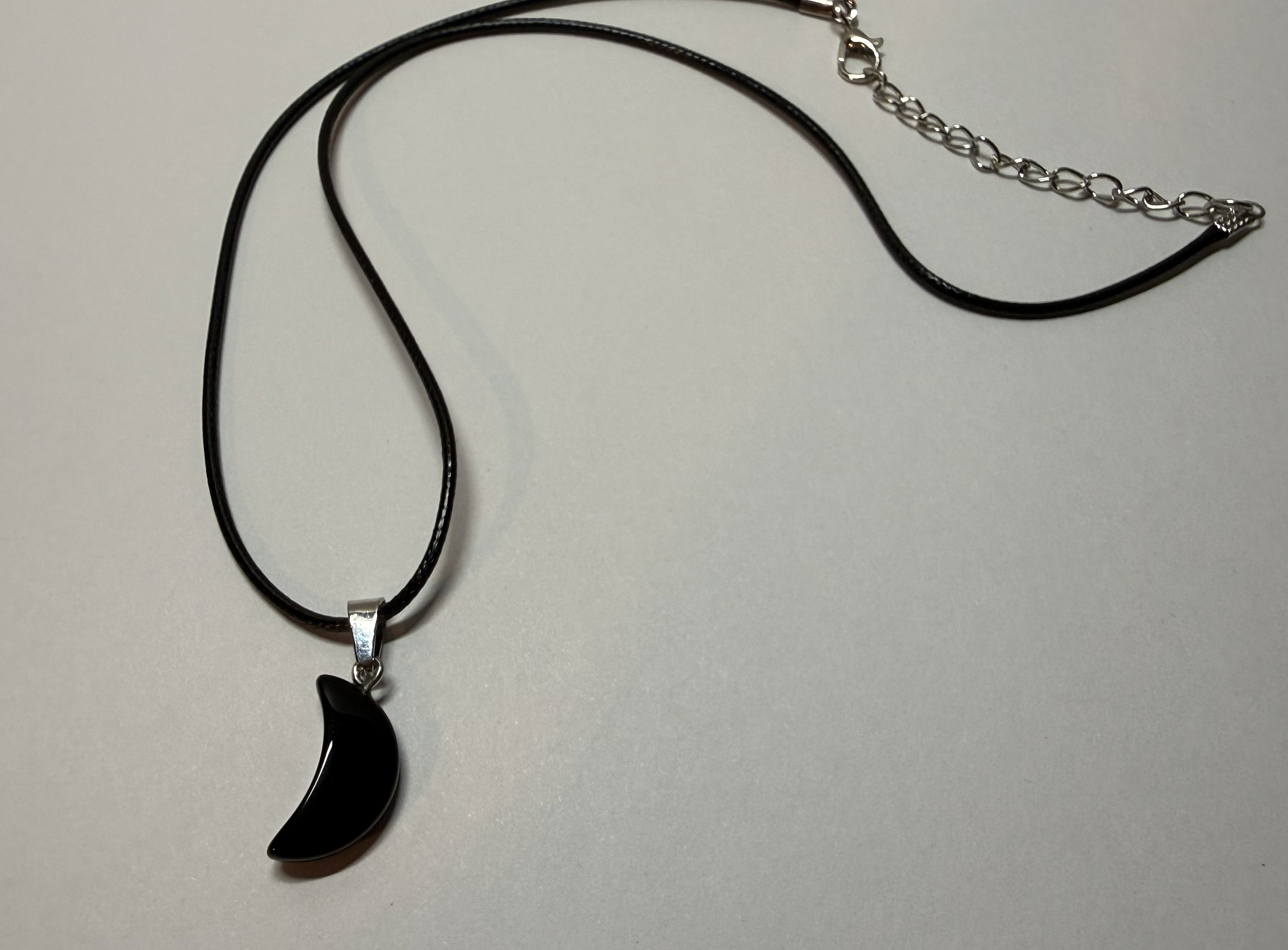 Black Crescent Moon Pendant Necklace – 18" Faux Leather Cord | Minimalist Celestial Jewelry | Gothic Moon Charm