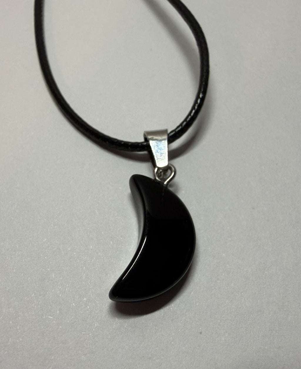 Black Crescent Moon Pendant Necklace – 18" Faux Leather Cord | Minimalist Celestial Jewelry | Gothic Moon Charm
