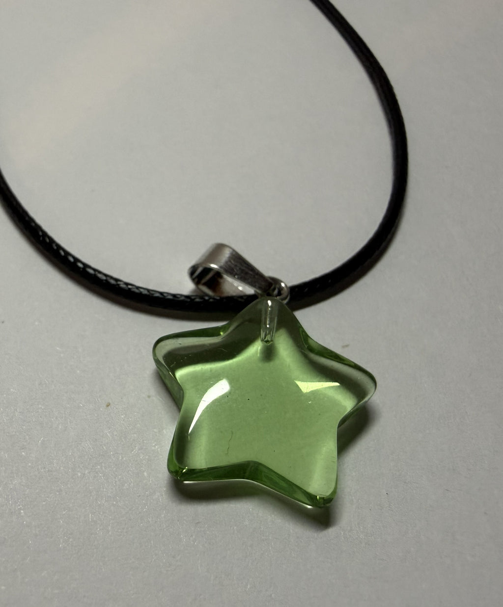 Green Star Pendant Necklace – 18" Faux Leather Cord | Cute Celestial Jewelry | Minimalist Star Charm Necklace