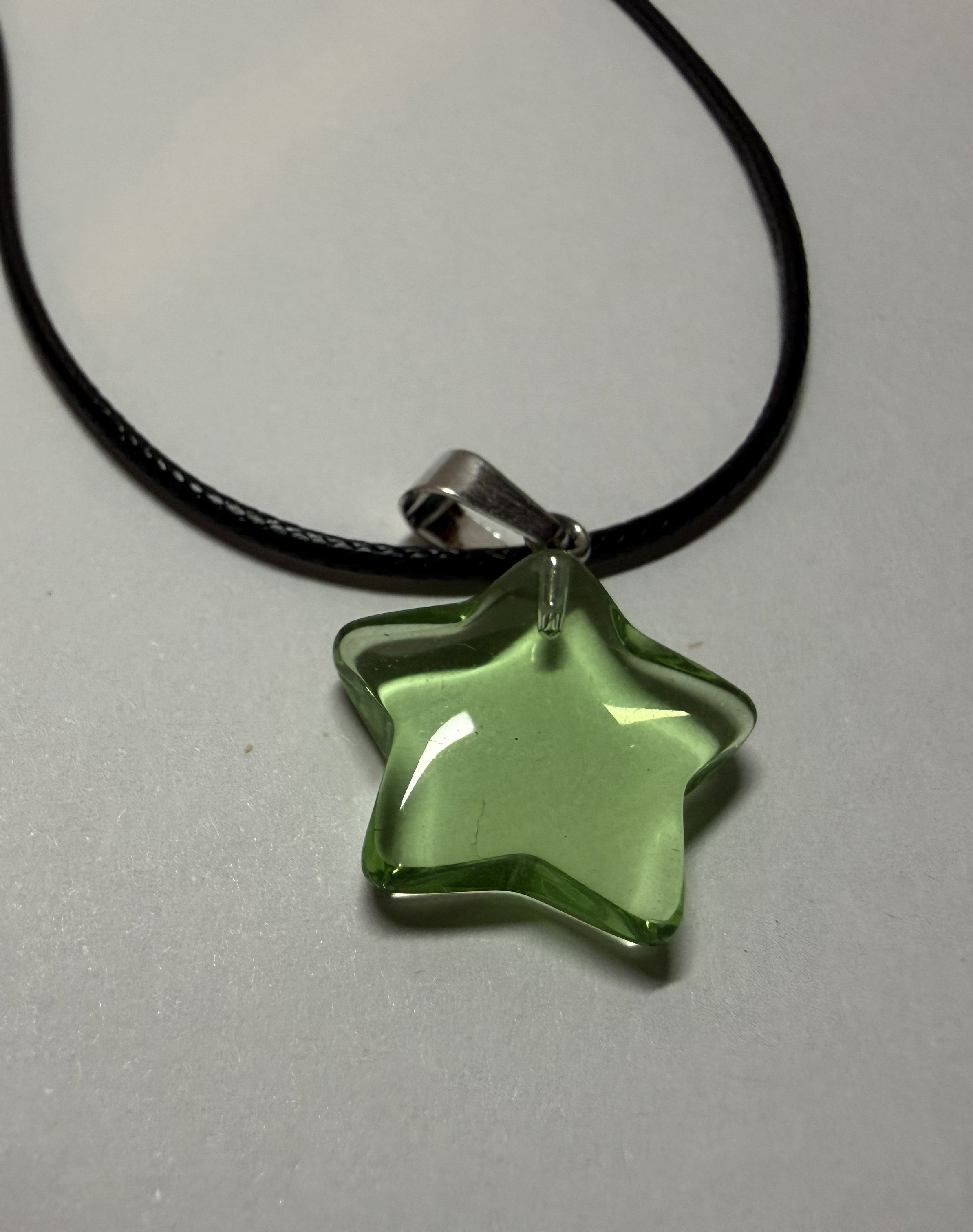 Green Star Pendant Necklace – 18" Faux Leather Cord | Cute Celestial Jewelry | Minimalist Star Charm Necklace