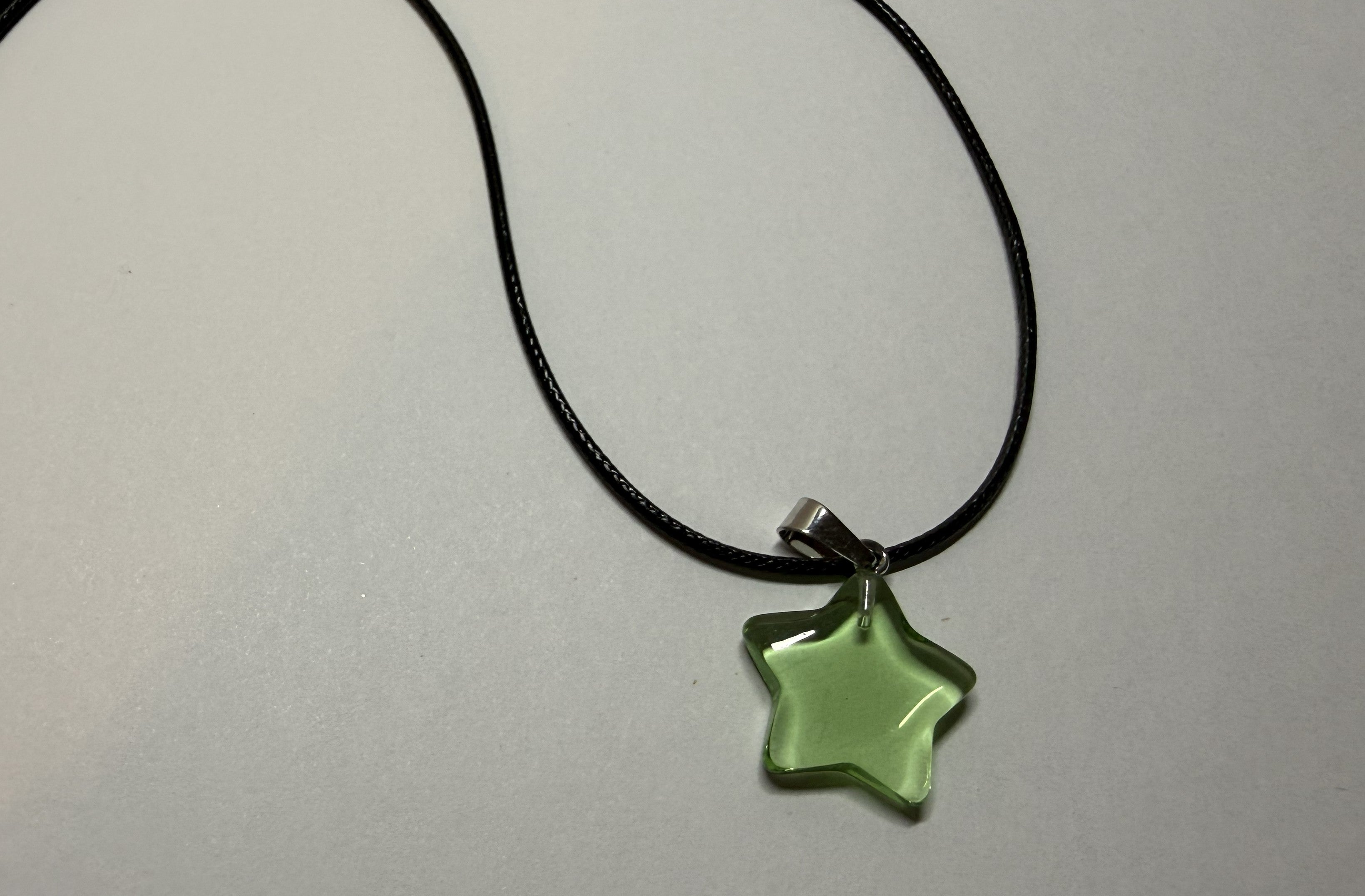 Green Star Pendant Necklace – 18" Faux Leather Cord | Cute Celestial Jewelry | Minimalist Star Charm Necklace