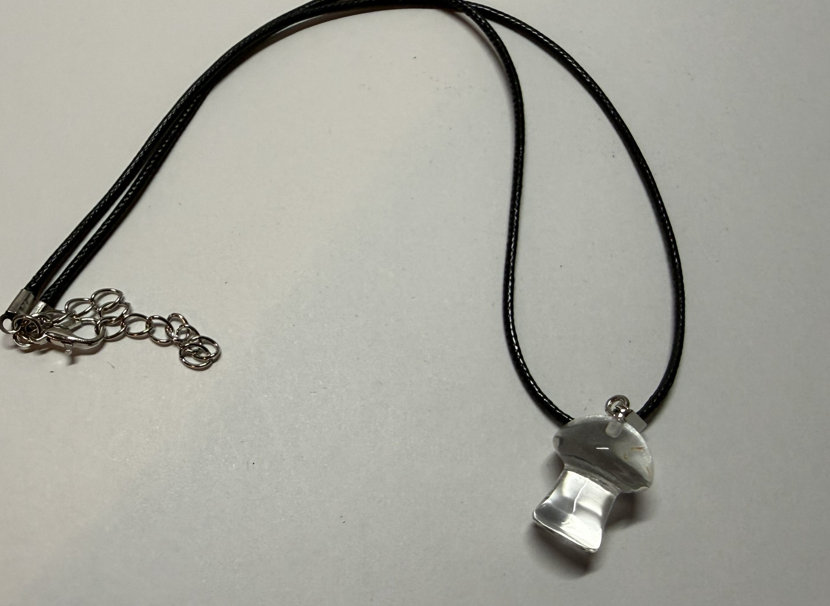Clear Mushroom Pendant Necklace – 18" Faux Leather Cord | Cottagecore Nature Jewelry | Cute Crystal Style Charm