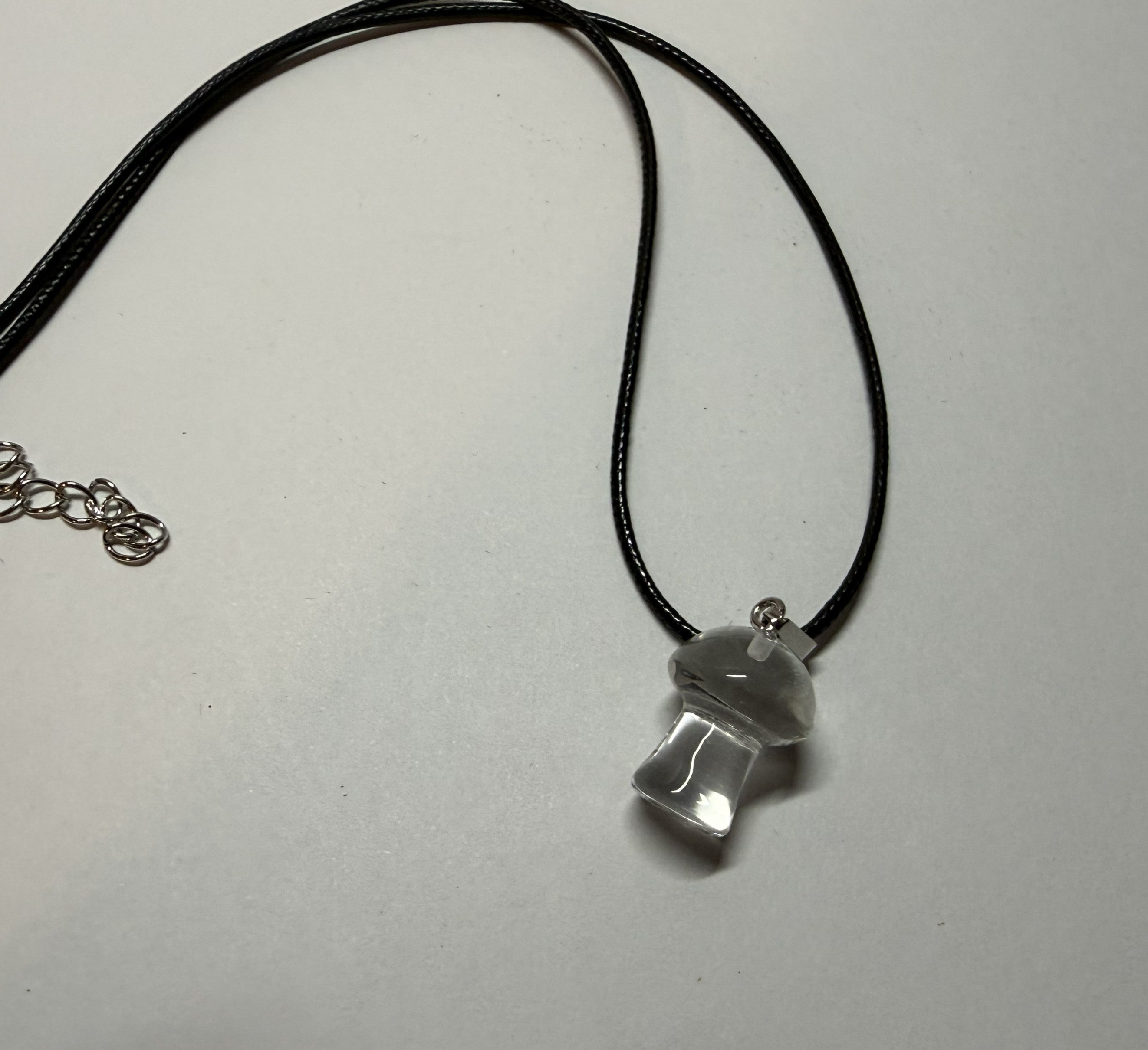 Clear Mushroom Pendant Necklace – 18" Faux Leather Cord | Cottagecore Nature Jewelry | Cute Crystal Style Charm