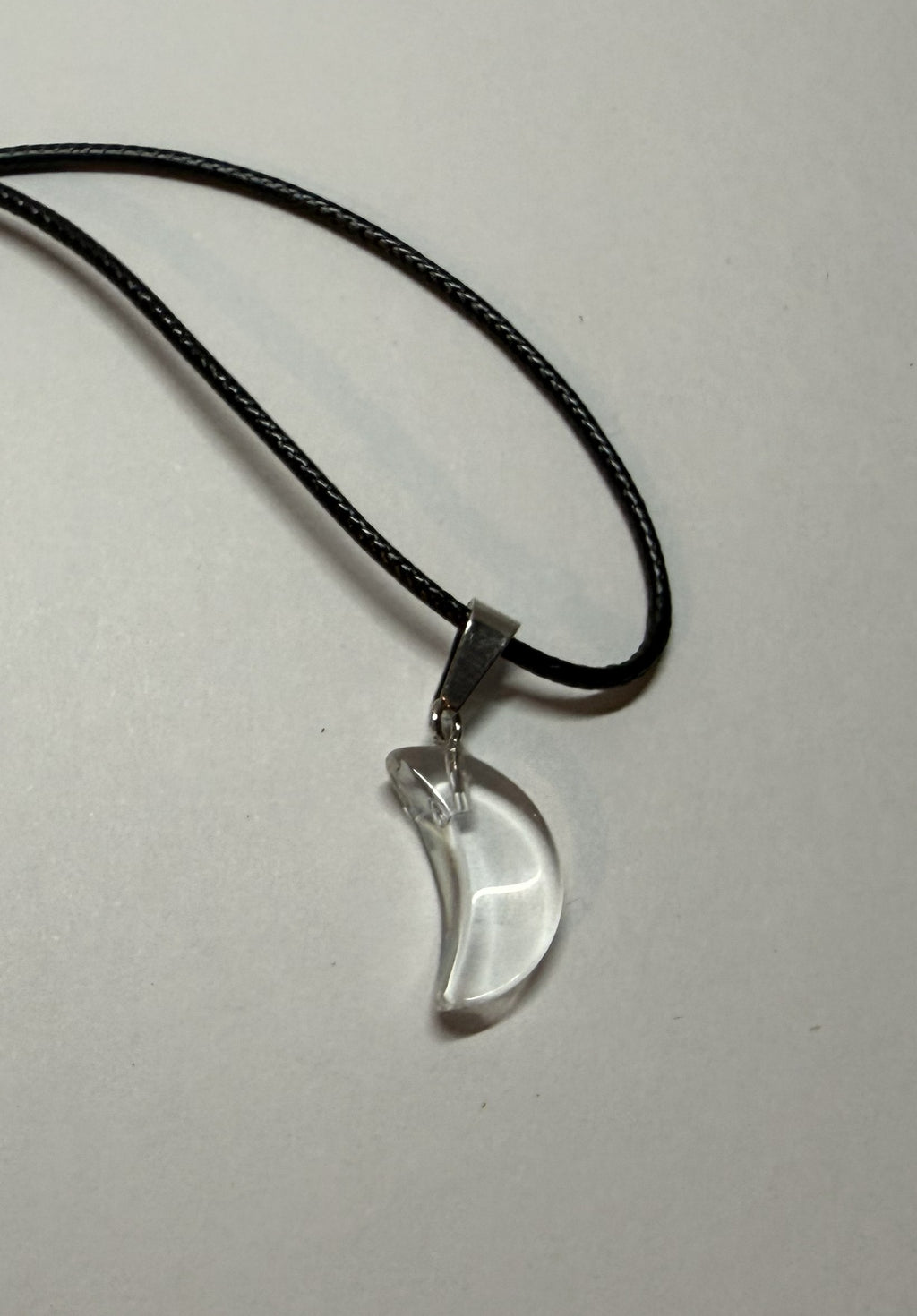 Clear Crescent Moon Pendant Necklace – 18" Faux Leather Cord | Celestial Minimalist Jewelry | Moon Lover Gift