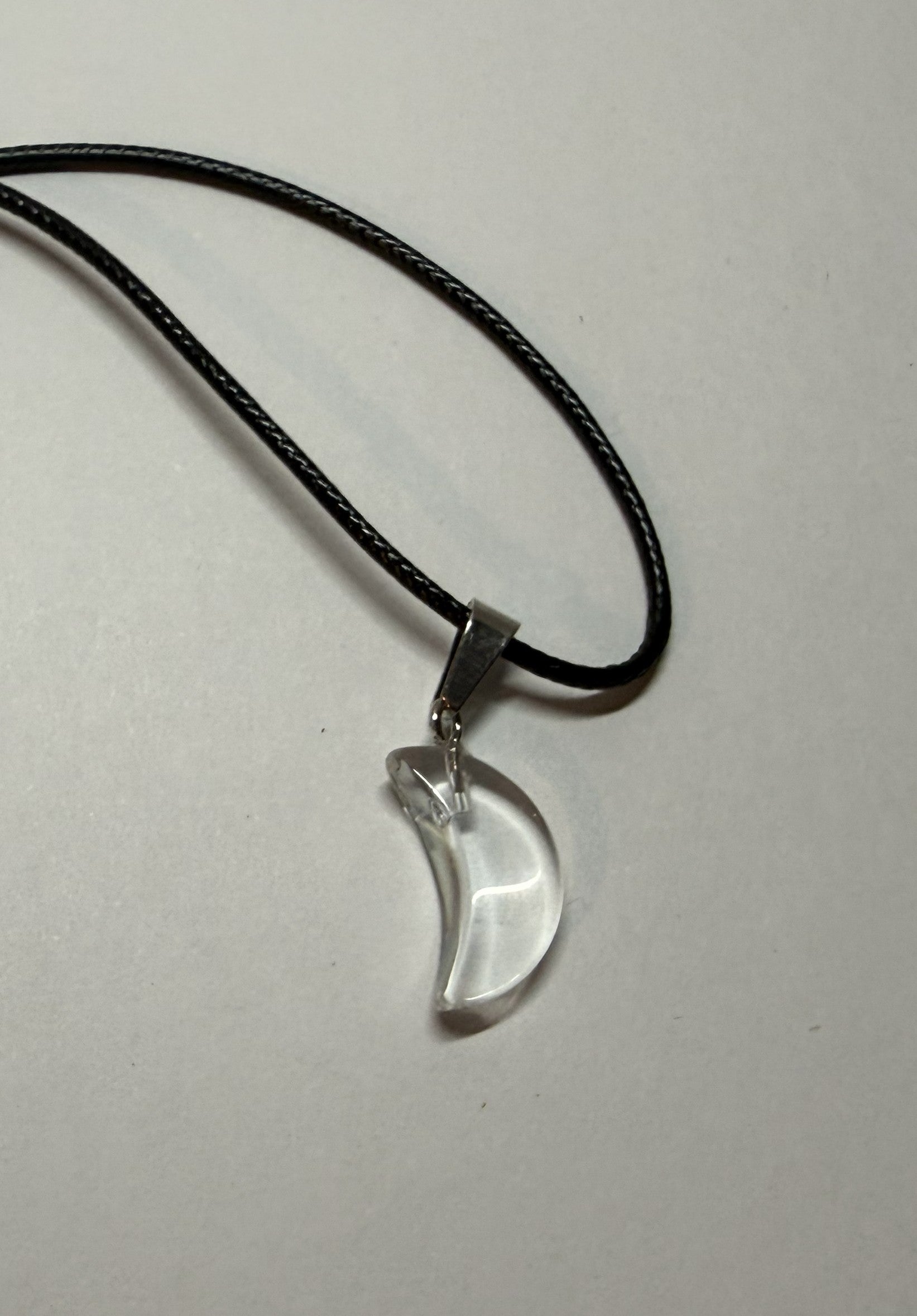 Clear Crescent Moon Pendant Necklace – 18" Faux Leather Cord | Celestial Minimalist Jewelry | Moon Lover Gift