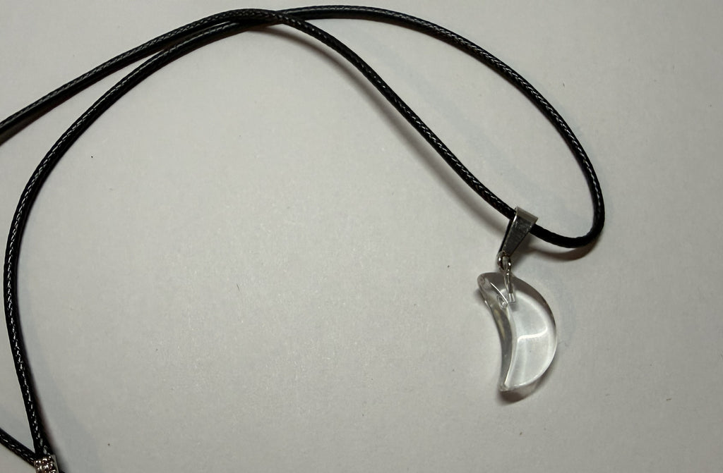Clear Crescent Moon Pendant Necklace – 18" Faux Leather Cord | Celestial Minimalist Jewelry | Moon Lover Gift