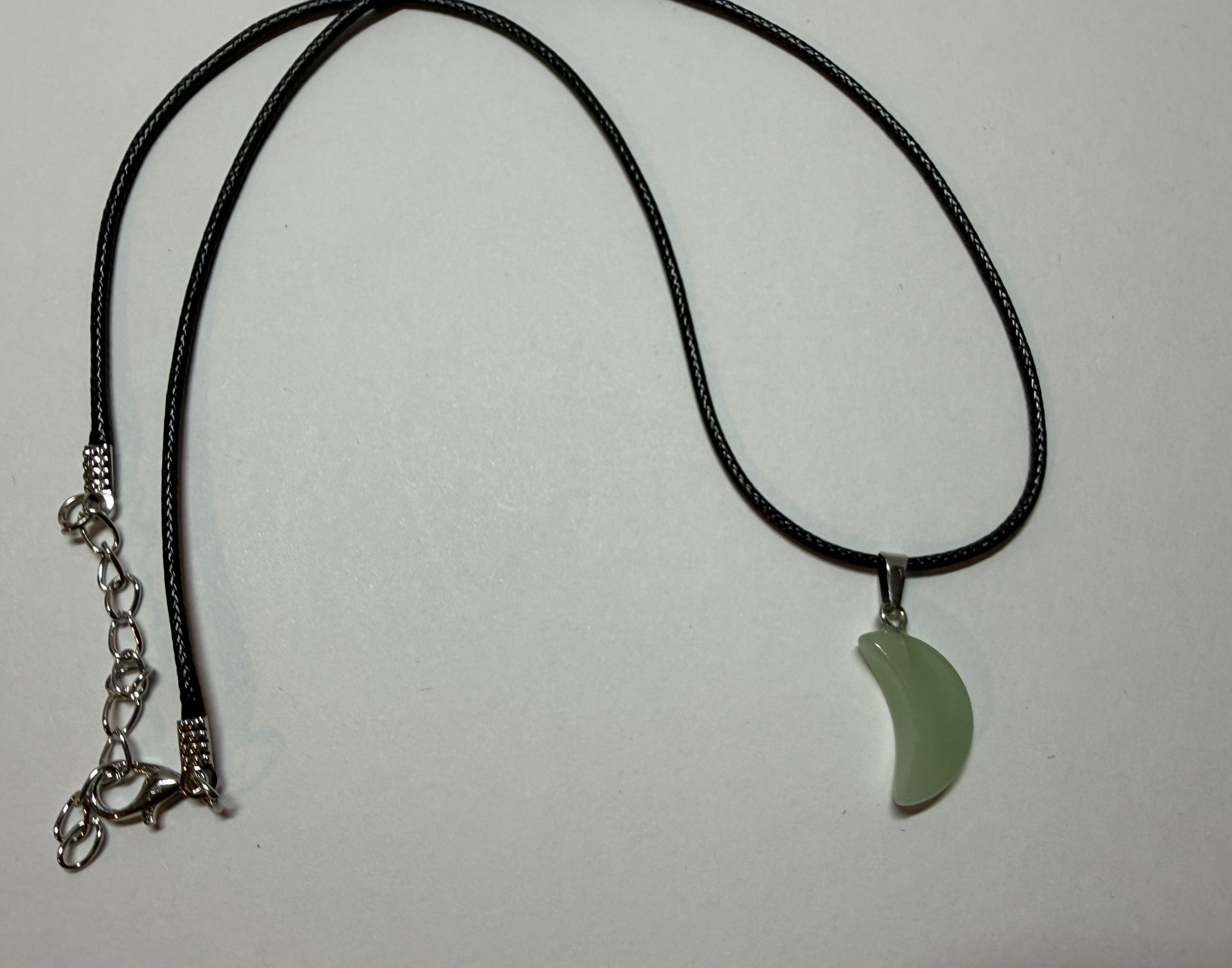 Green Crescent Moon Pendant Necklace – 18" Faux Leather Cord | Celestial Nature Jewelry | Boho Moon Charm
