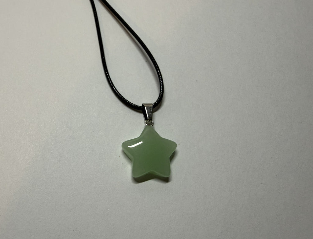 Glow Green Star Pendant Necklace – 18" Faux Leather Cord | Cute Celestial Jewelry | Kawaii Star Charm