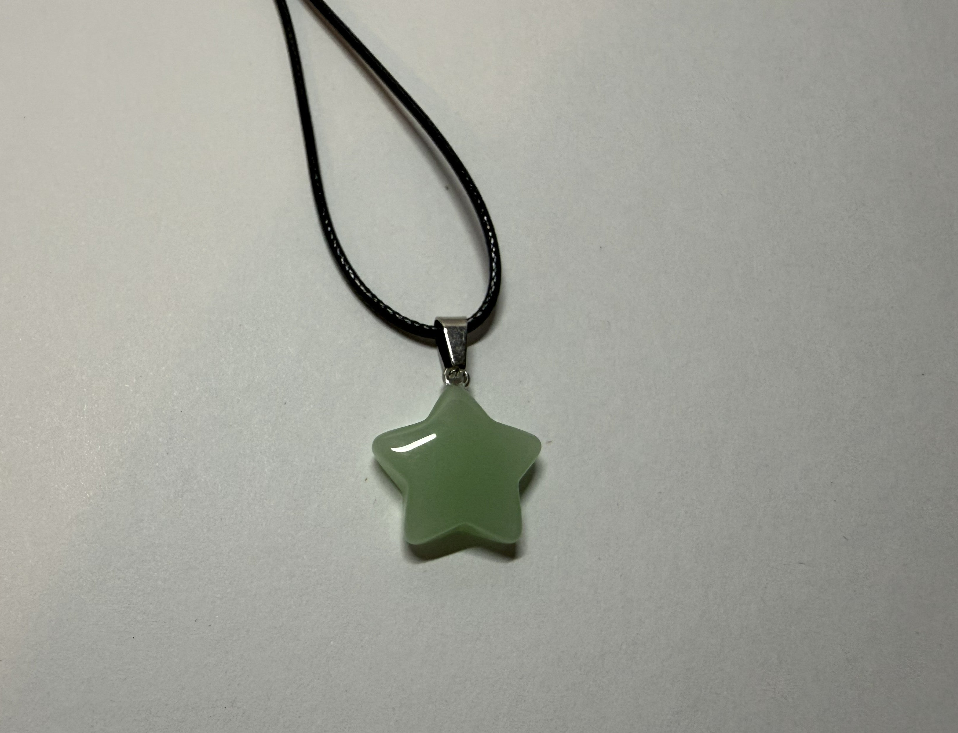 Glow Green Star Pendant Necklace – 18" Faux Leather Cord | Cute Celestial Jewelry | Kawaii Star Charm