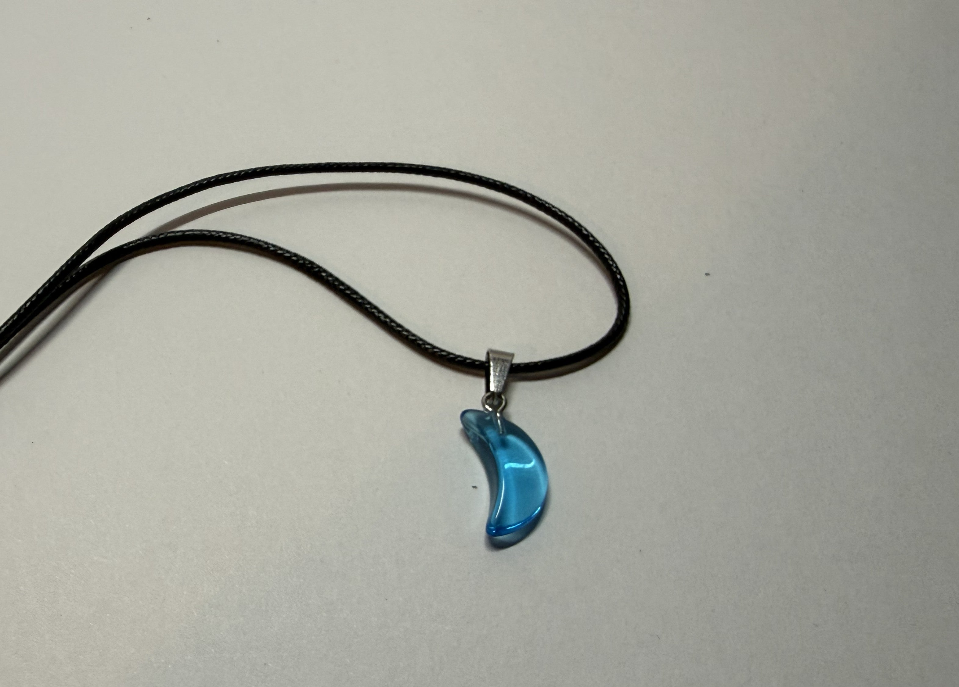 Blue Crescent Moon Pendant Necklace – 18" Faux Leather Cord | Celestial Moon Jewelry | Cute Minimalist Gift