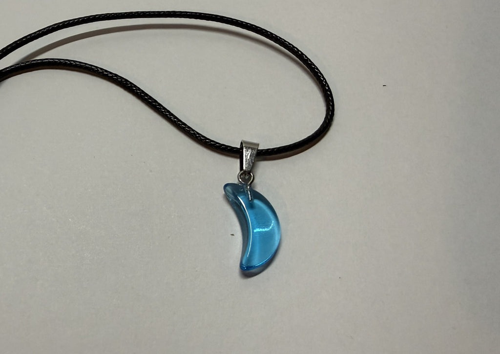 Blue Crescent Moon Pendant Necklace – 18" Faux Leather Cord | Celestial Moon Jewelry | Cute Minimalist Gift