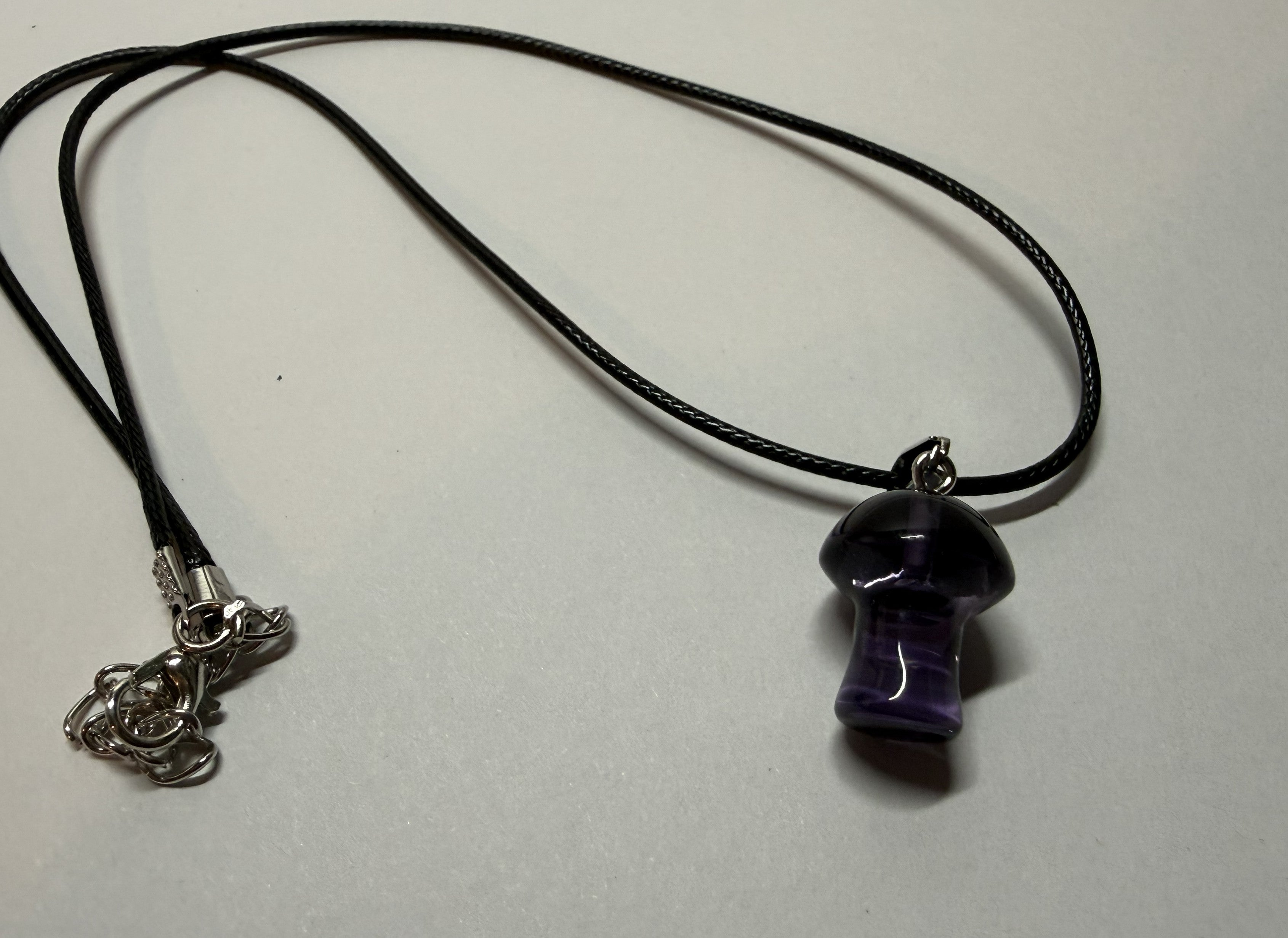 Purple Mushroom Pendant Necklace – 18" Faux Leather Cord | Cottagecore Crystal Look Jewelry | Whimsical Forest Charm