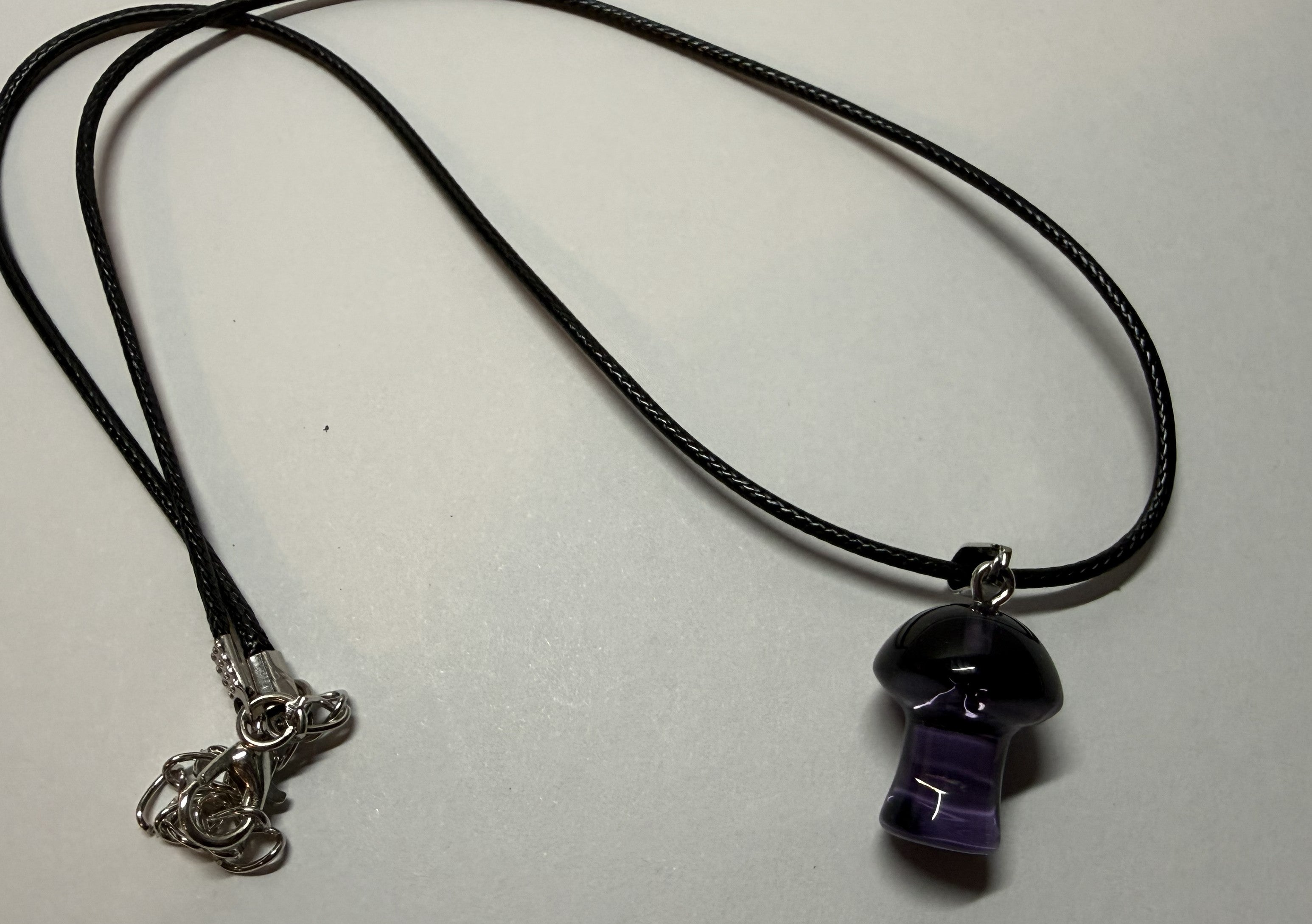 Purple Mushroom Pendant Necklace – 18" Faux Leather Cord | Cottagecore Crystal Look Jewelry | Whimsical Forest Charm