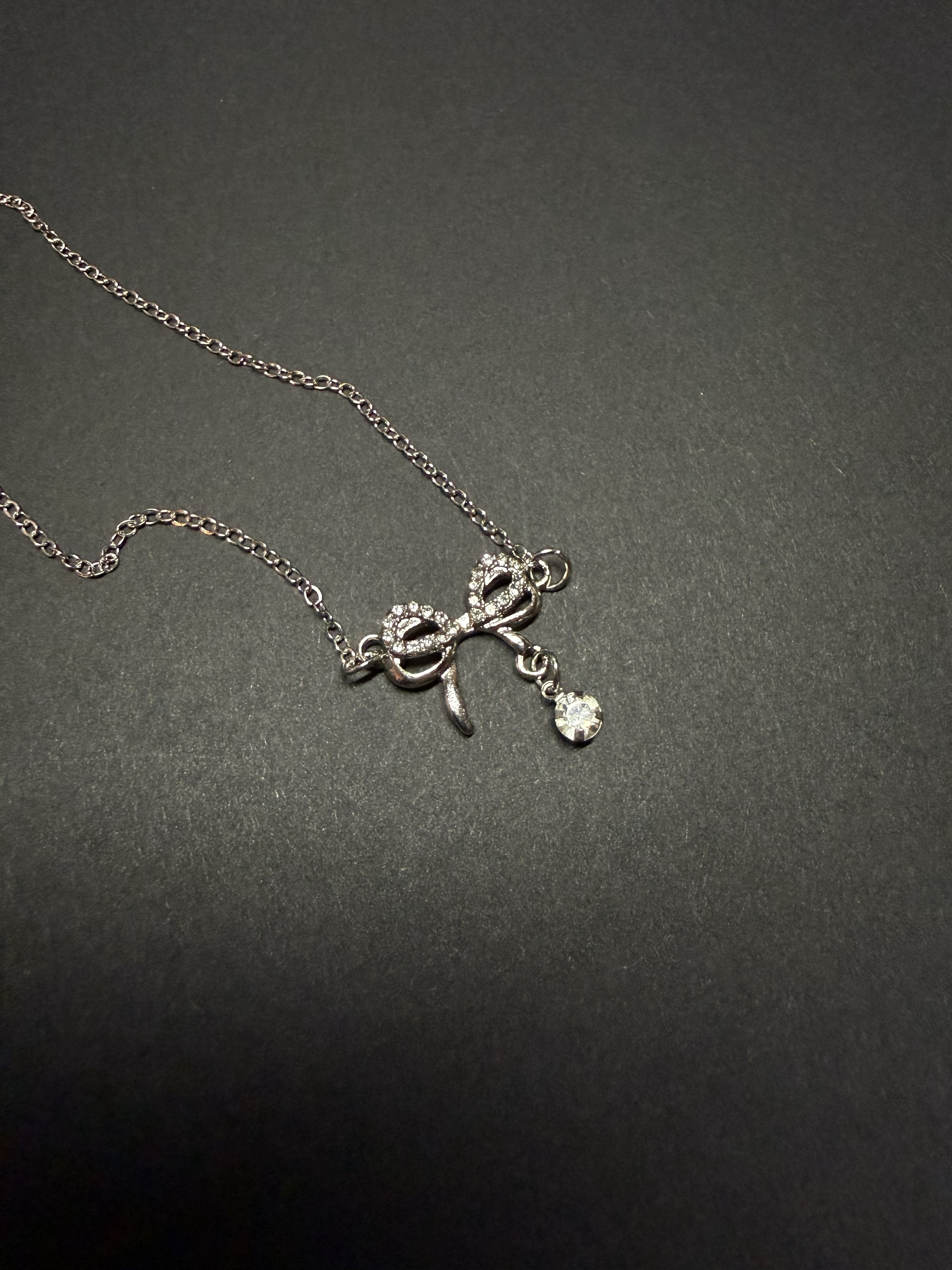 Sparkling Bow Pendant Necklace – 18” Chain