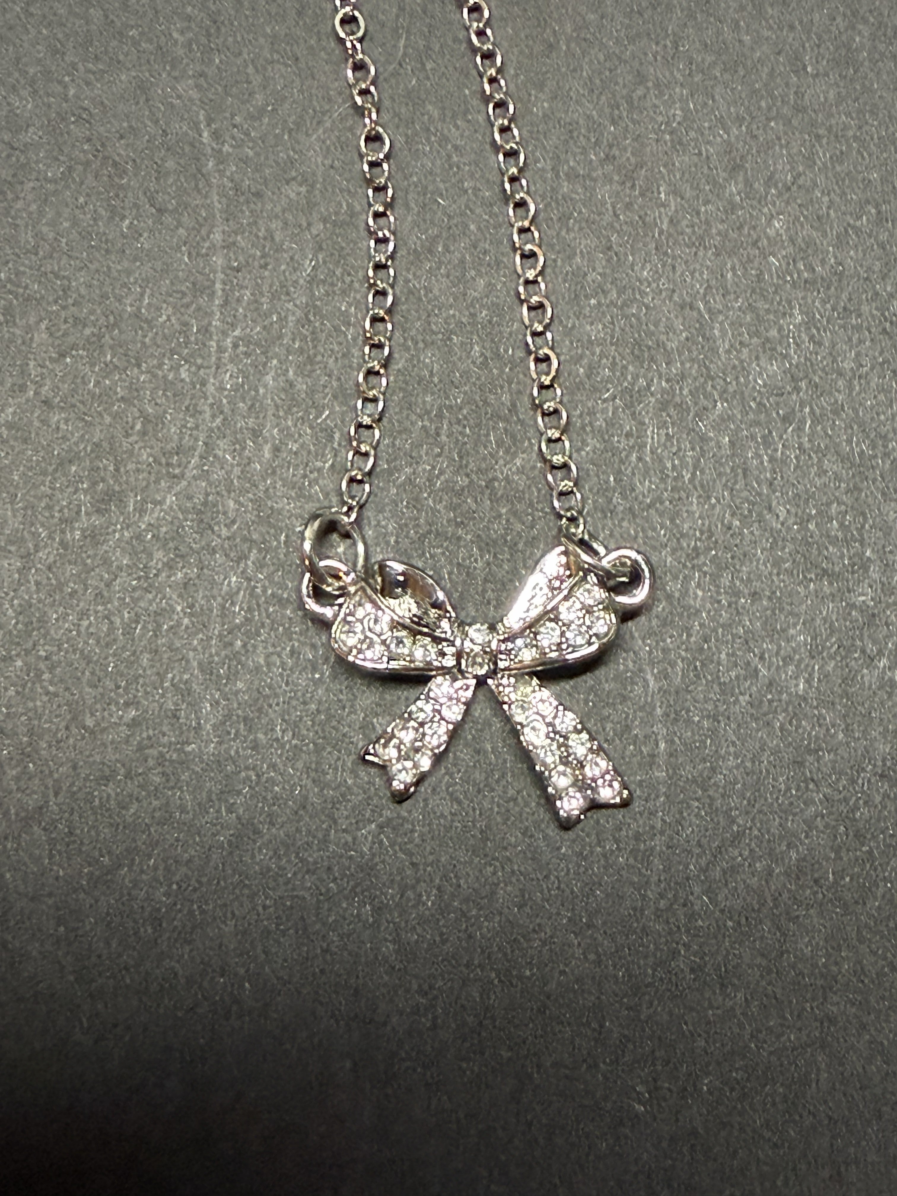 Sparkling Bow Necklace – 16” Chain