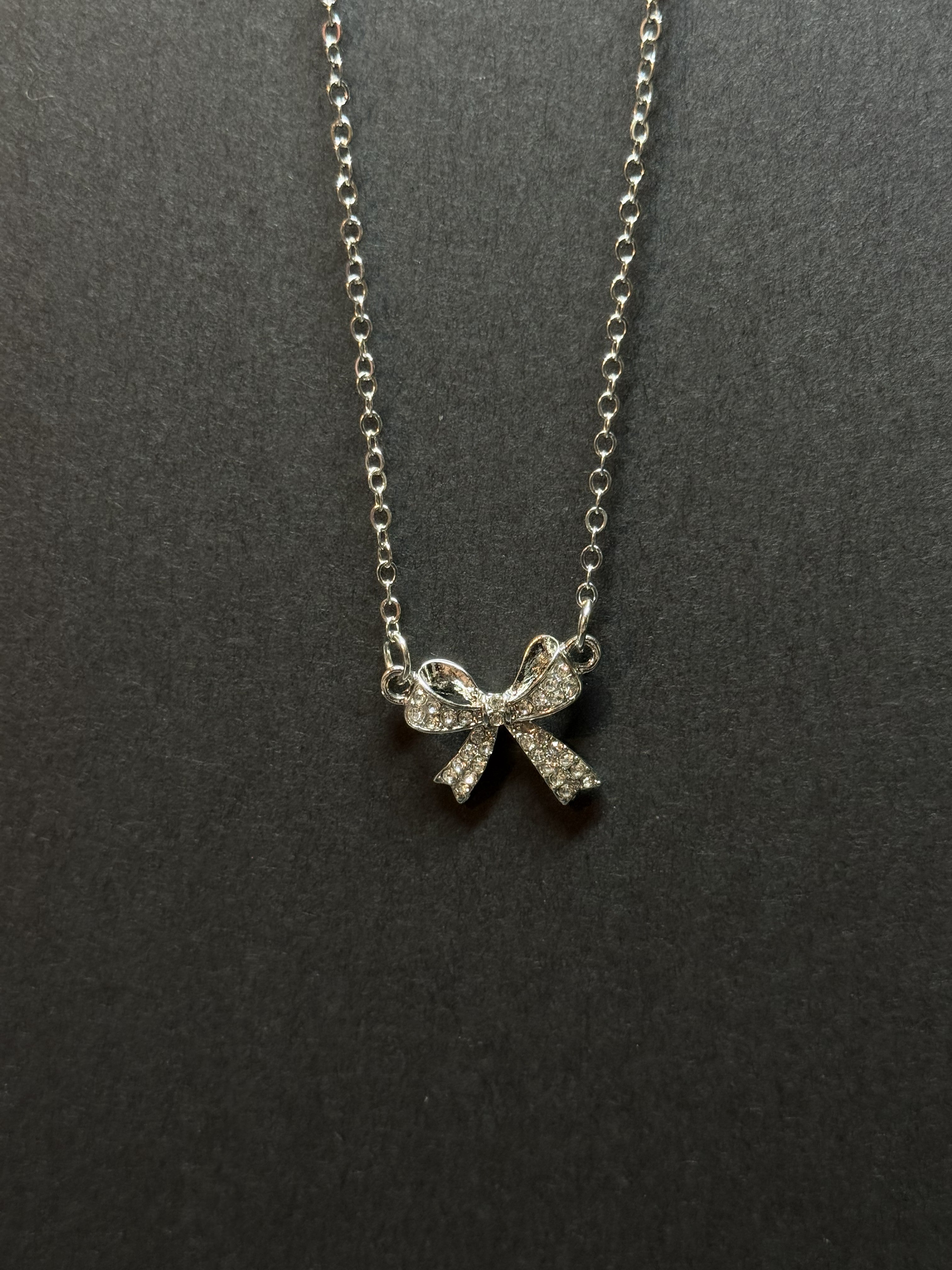 Sparkling Bow Necklace – 16” Chain