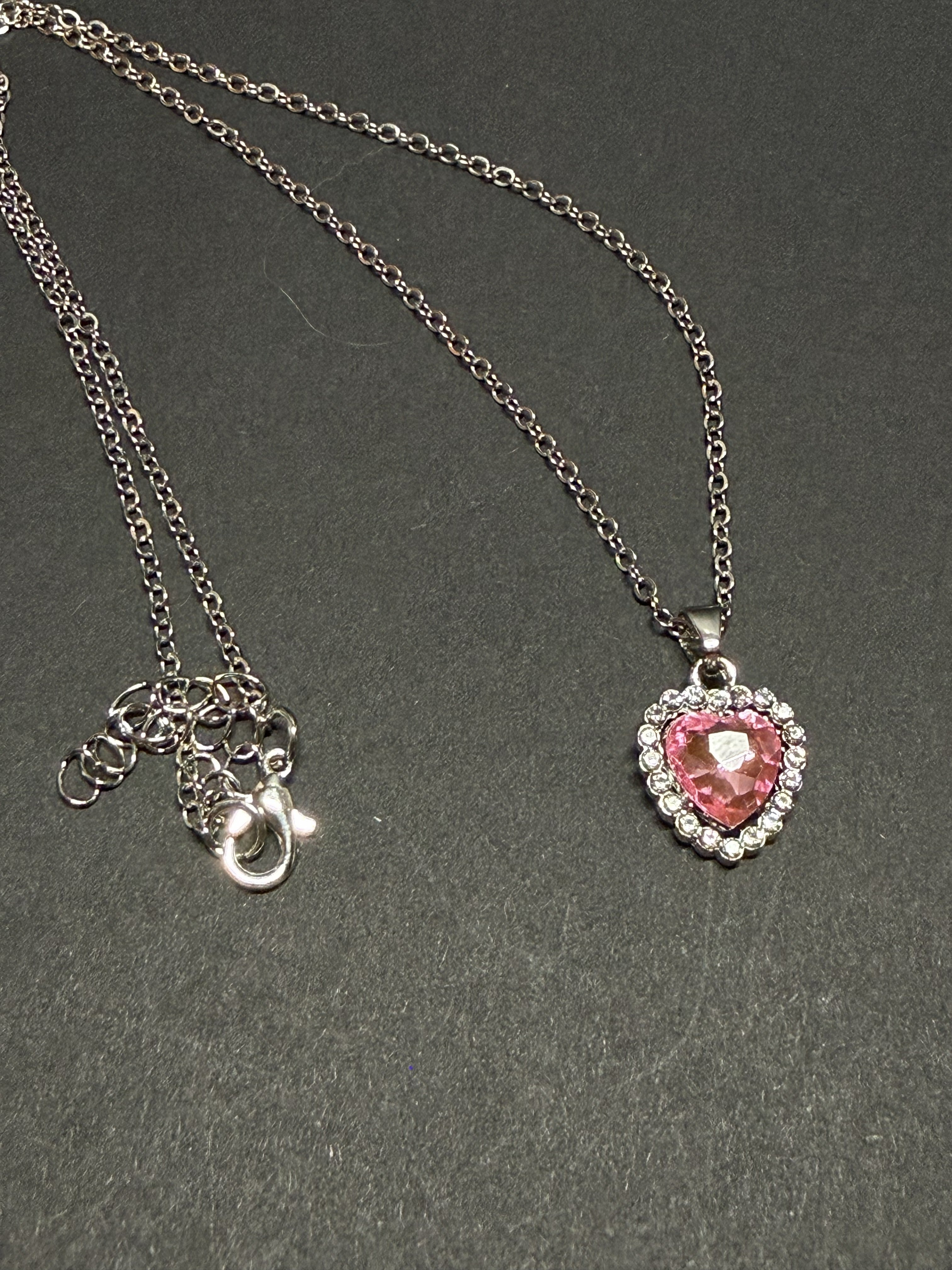 Pink Heart Pendant Necklace – 16” Chain