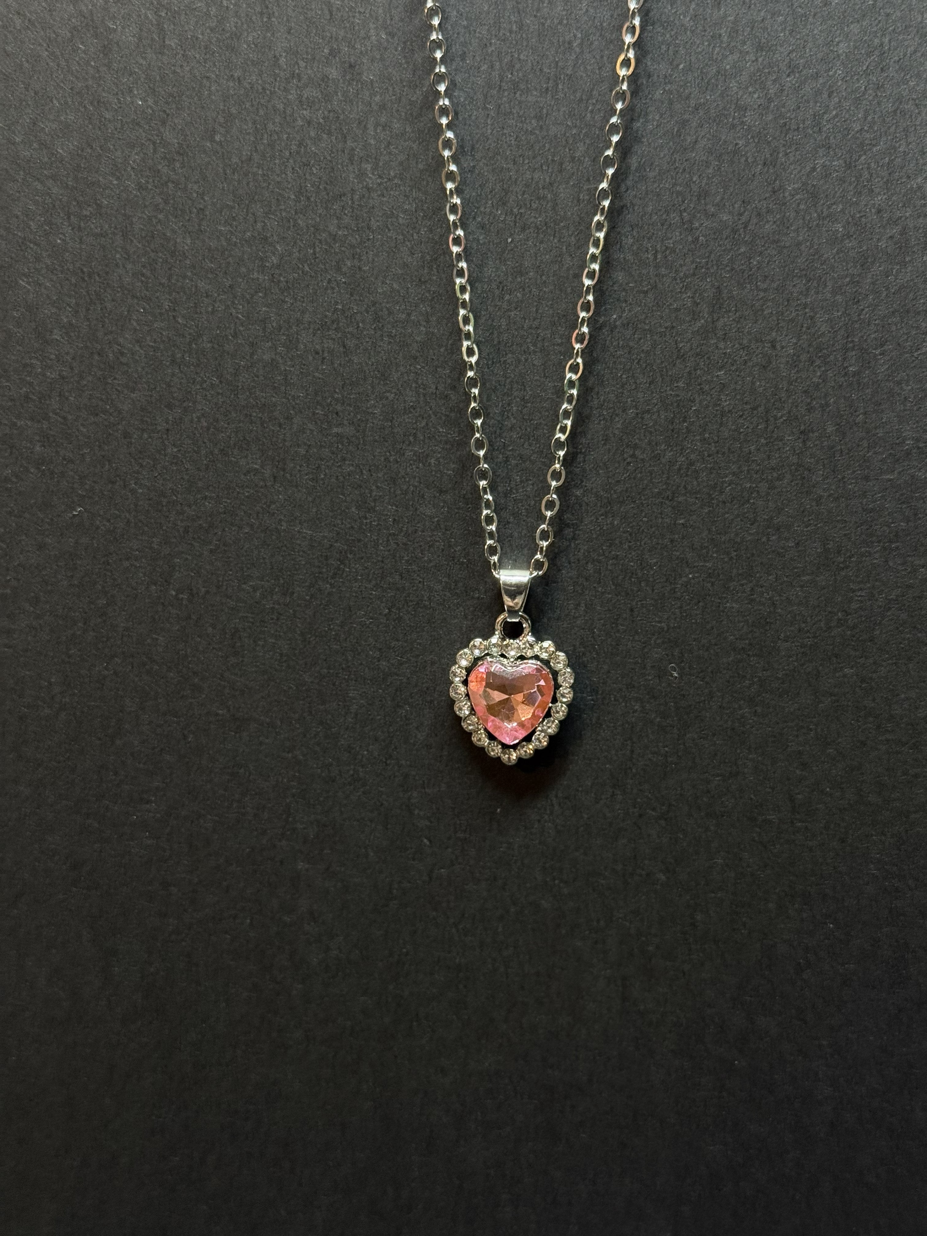 Pink Heart Pendant Necklace – 16” Chain