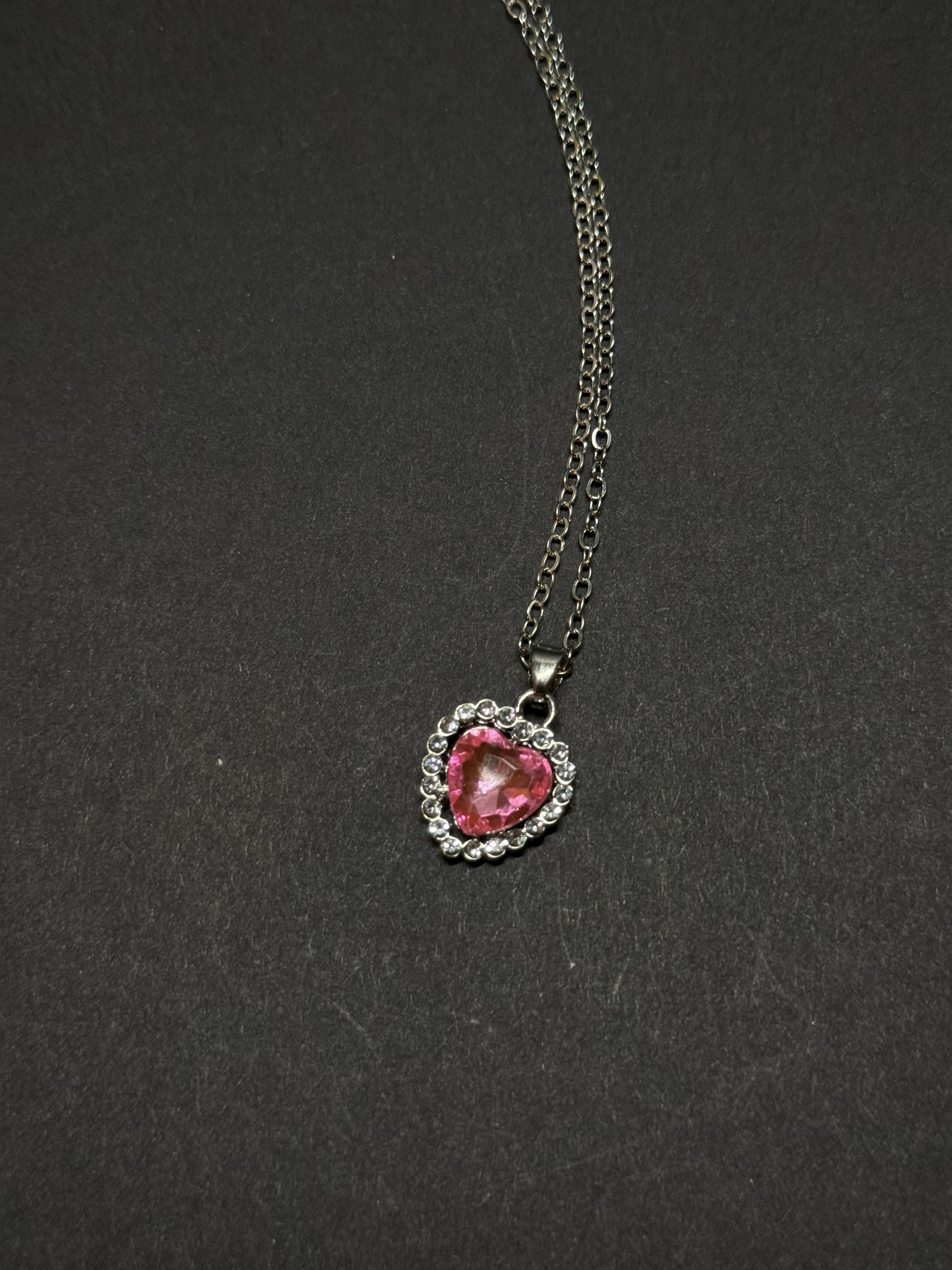 Pink Heart Pendant Necklace – 16” Chain