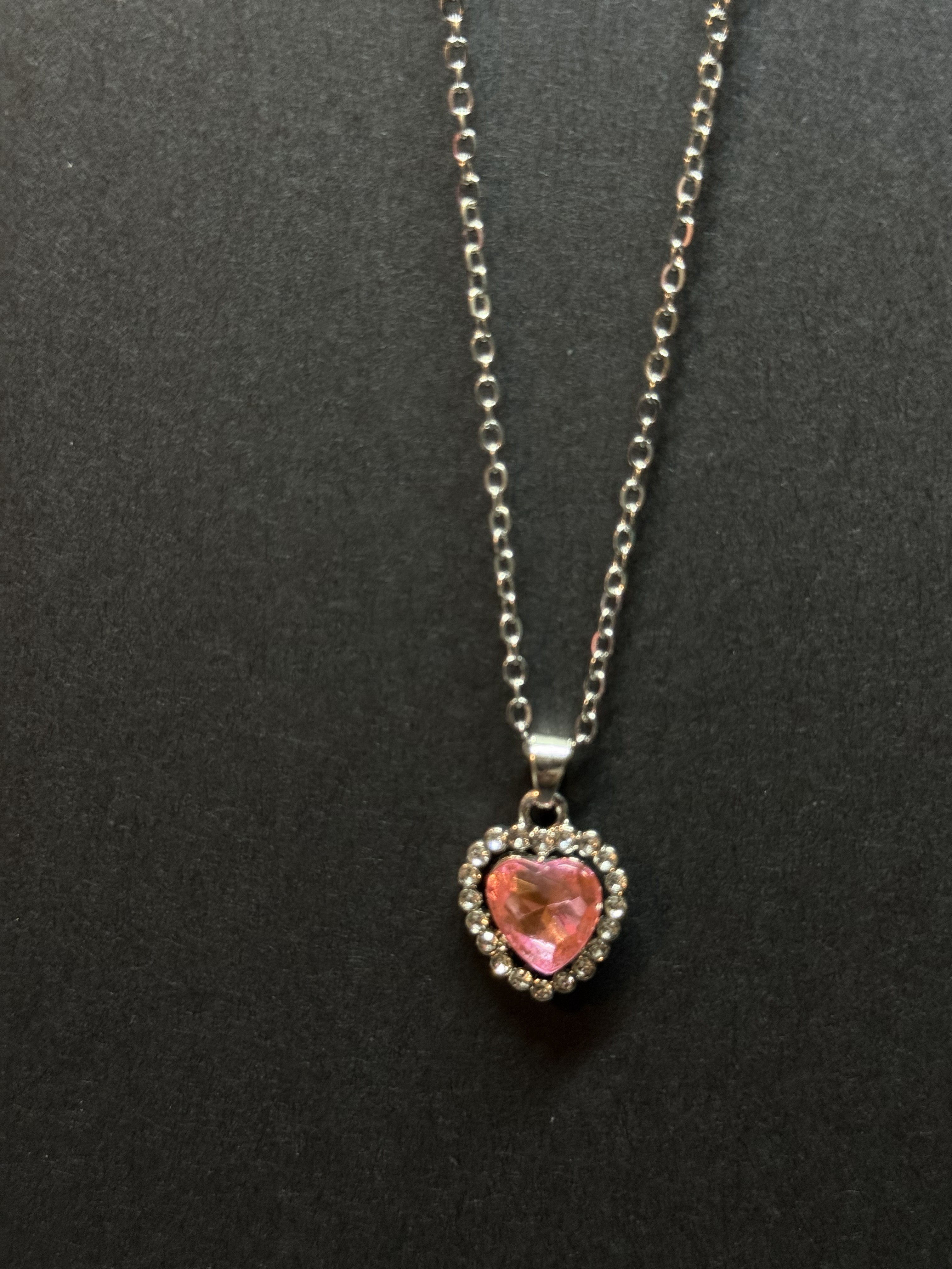 Pink Heart Pendant Necklace – 16” Chain
