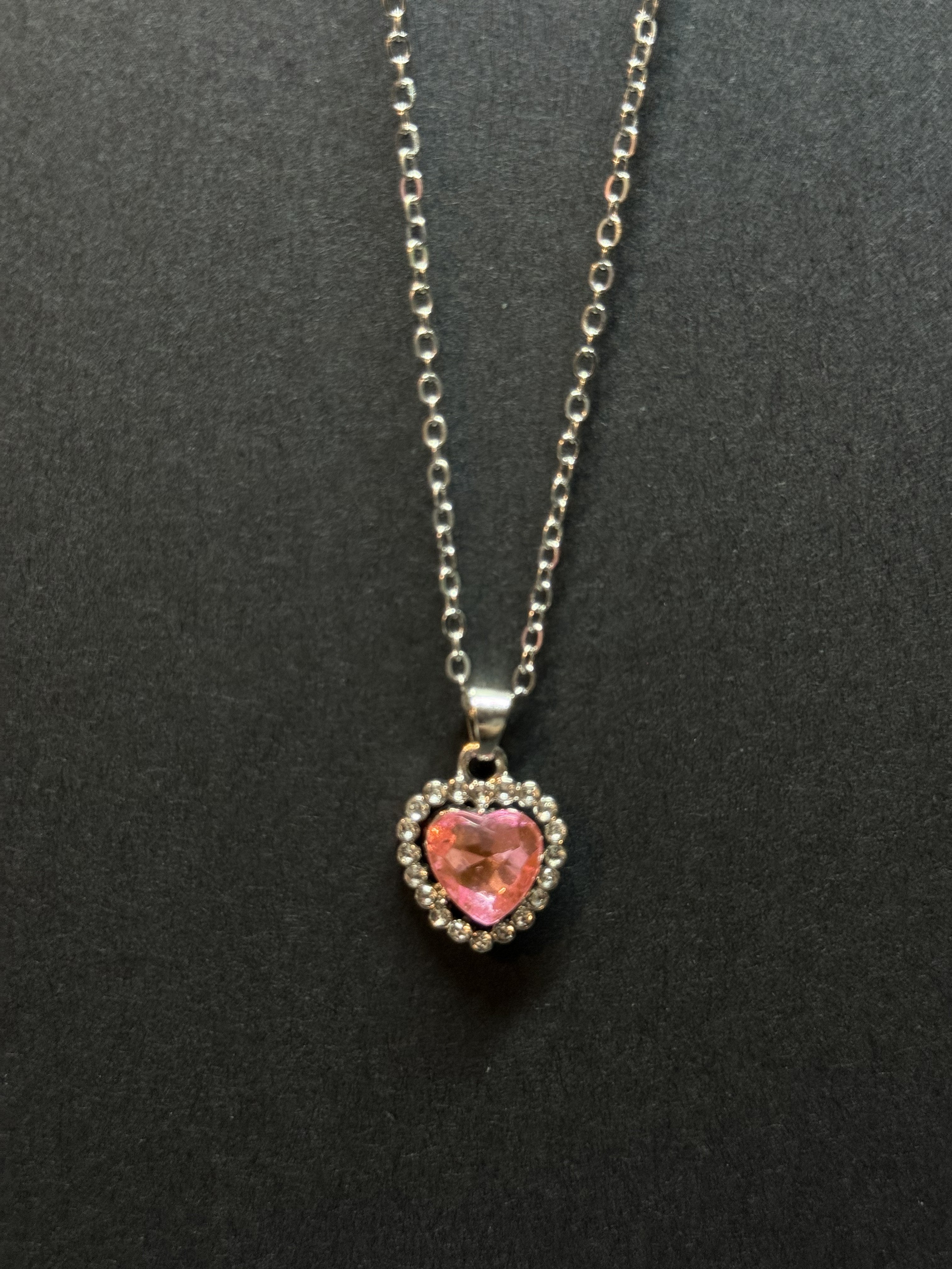 Pink Heart Pendant Necklace – 16” Chain