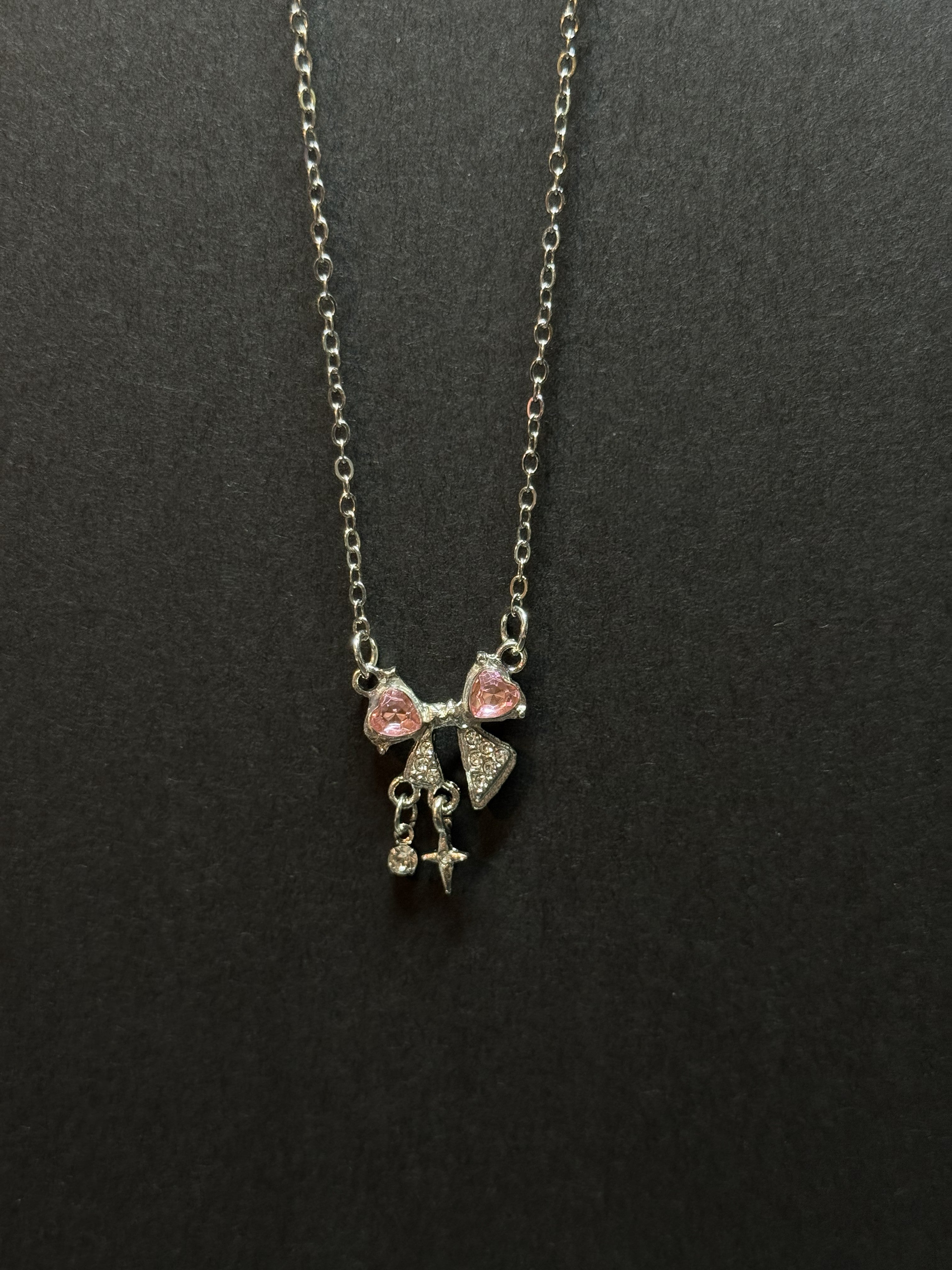 Pink Bow Charm Necklace – 18” Chain