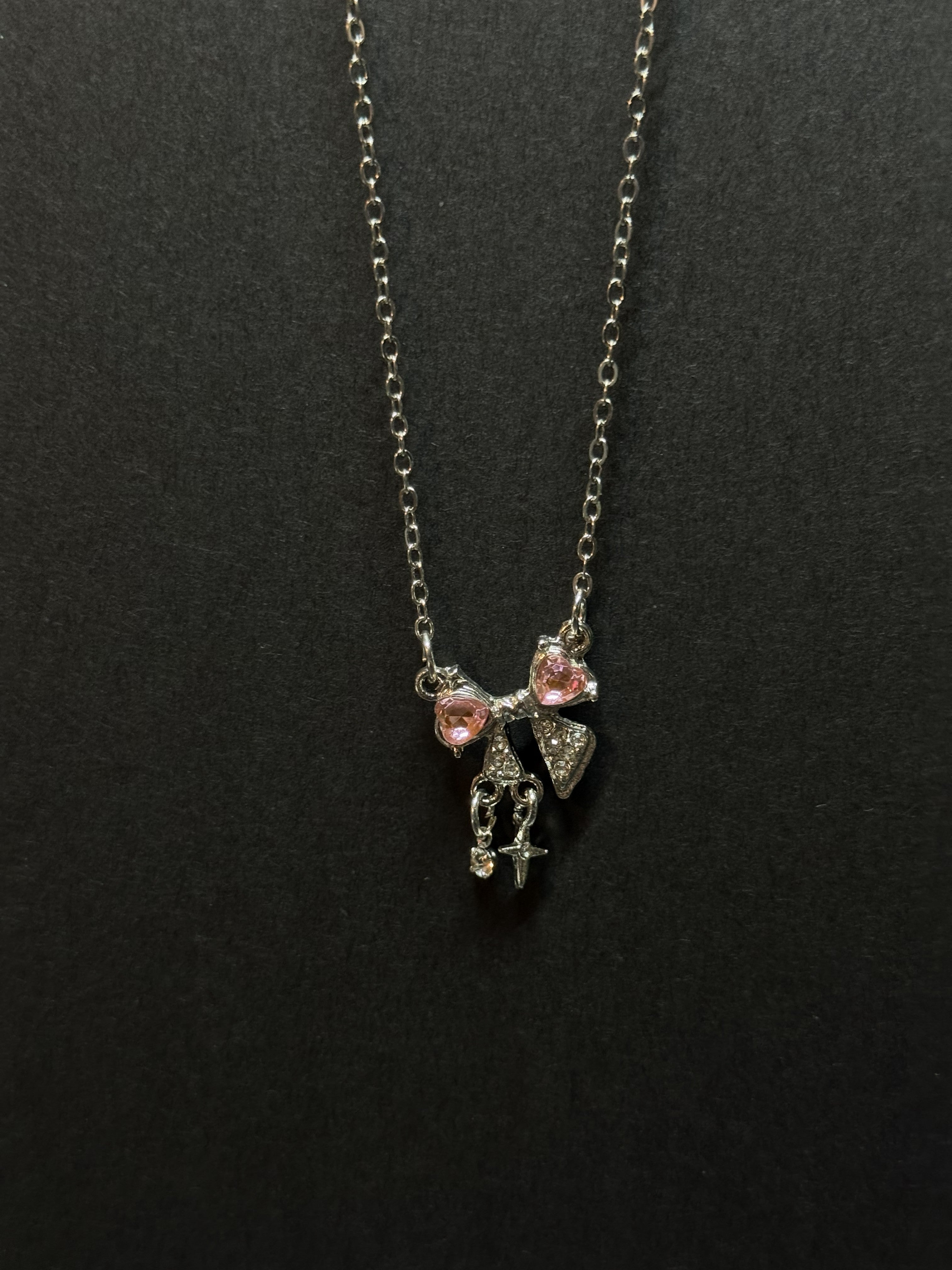 Pink Bow Charm Necklace – 18” Chain