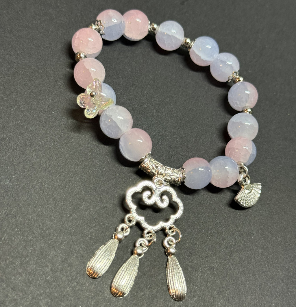 Pink and Blue Pastel Beaded Charm Bracelet – Stretch Fit