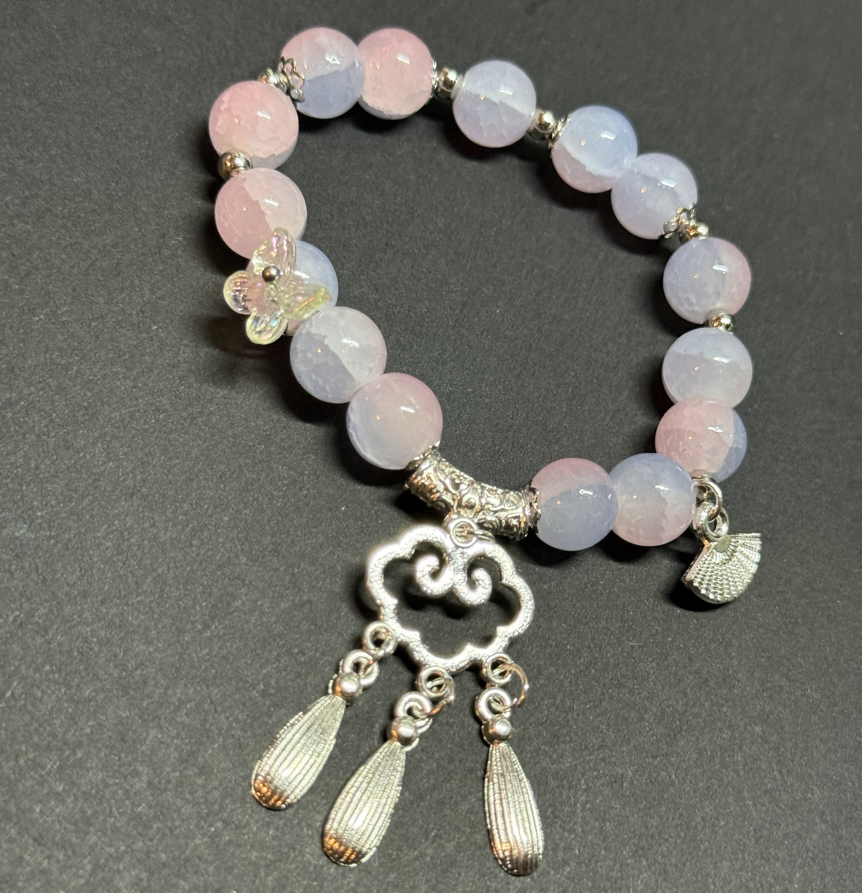 Pink and Blue Pastel Beaded Charm Bracelet – Stretch Fit