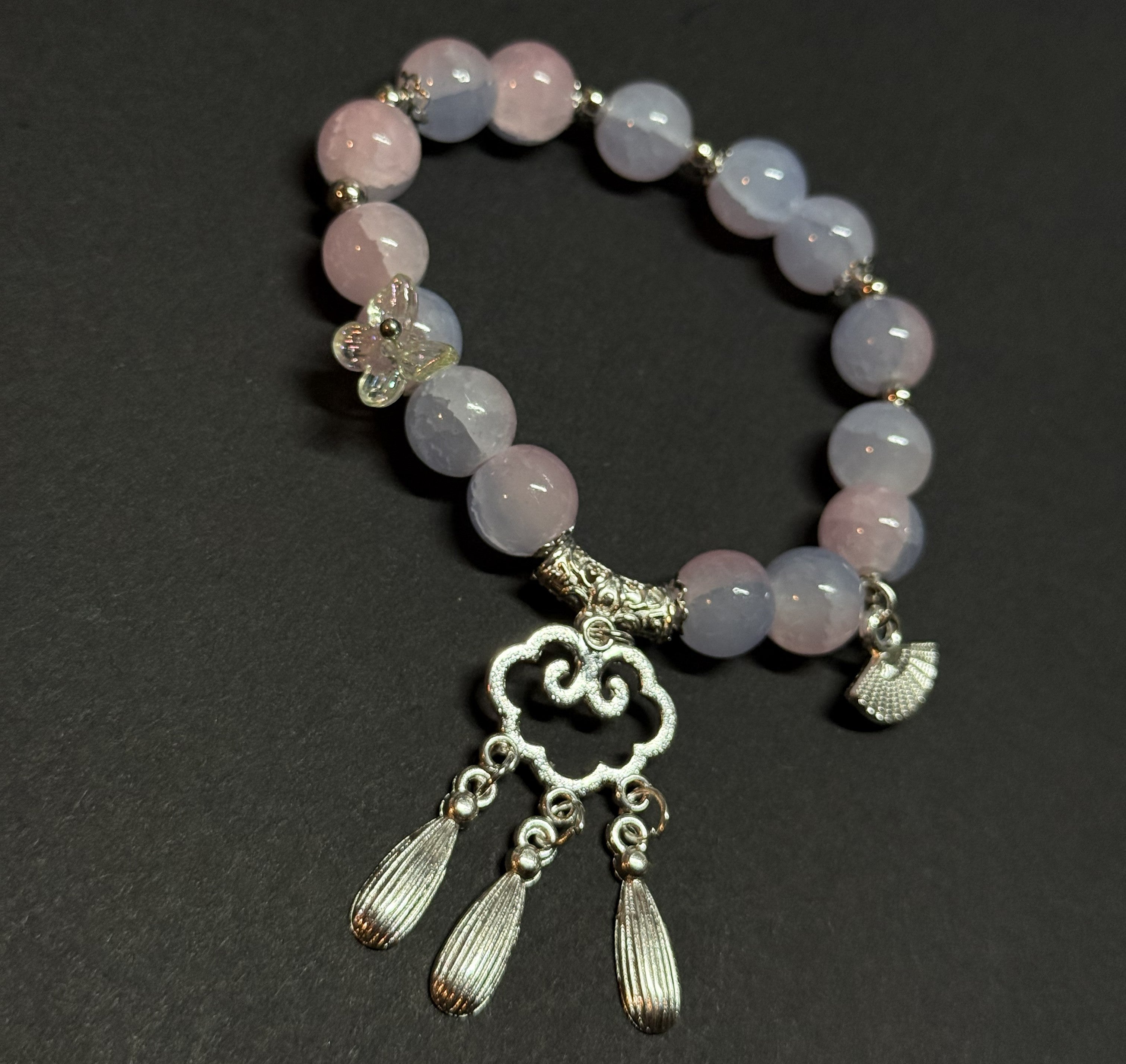Pink and Blue Pastel Beaded Charm Bracelet – Stretch Fit
