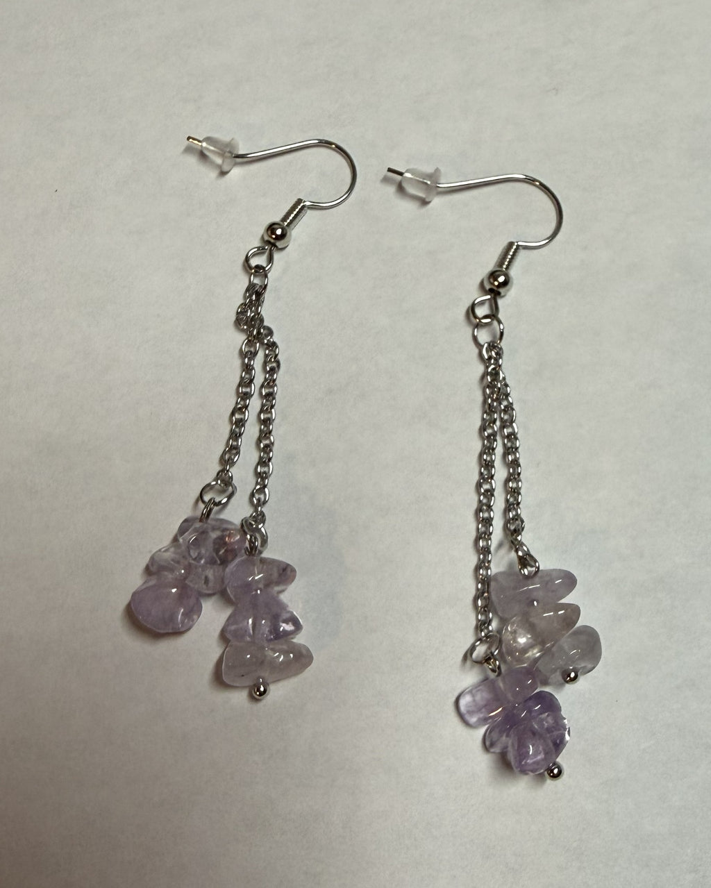 Lavender Stone Dangle Earrings – Silver Tone Chain Drop Earrings