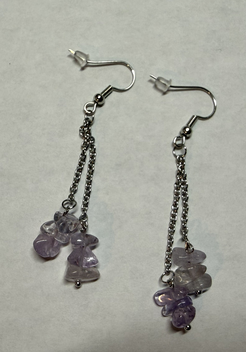 Lavender Stone Dangle Earrings – Silver Tone Chain Drop Earrings