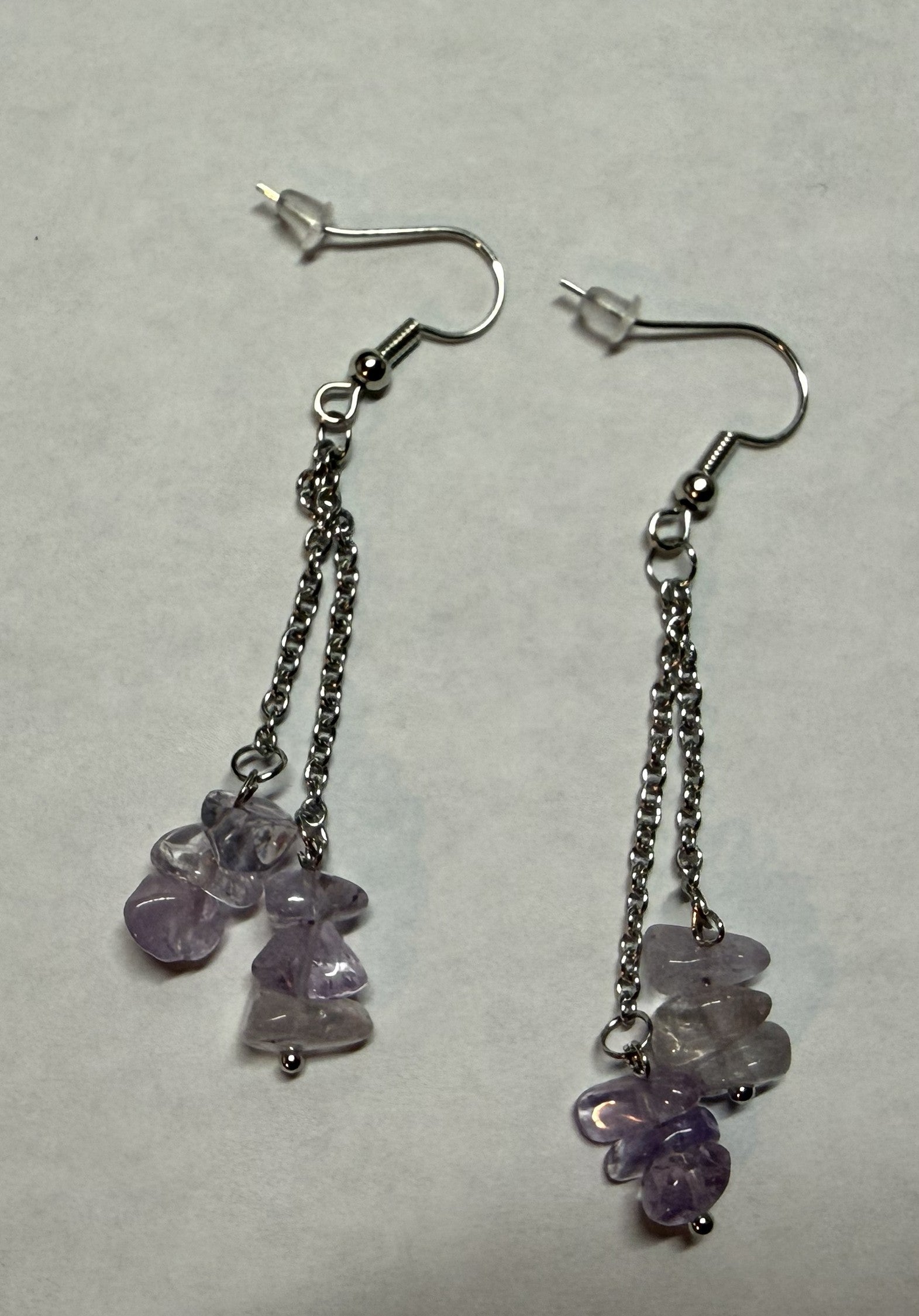 Lavender Stone Dangle Earrings – Silver Tone Chain Drop Earrings