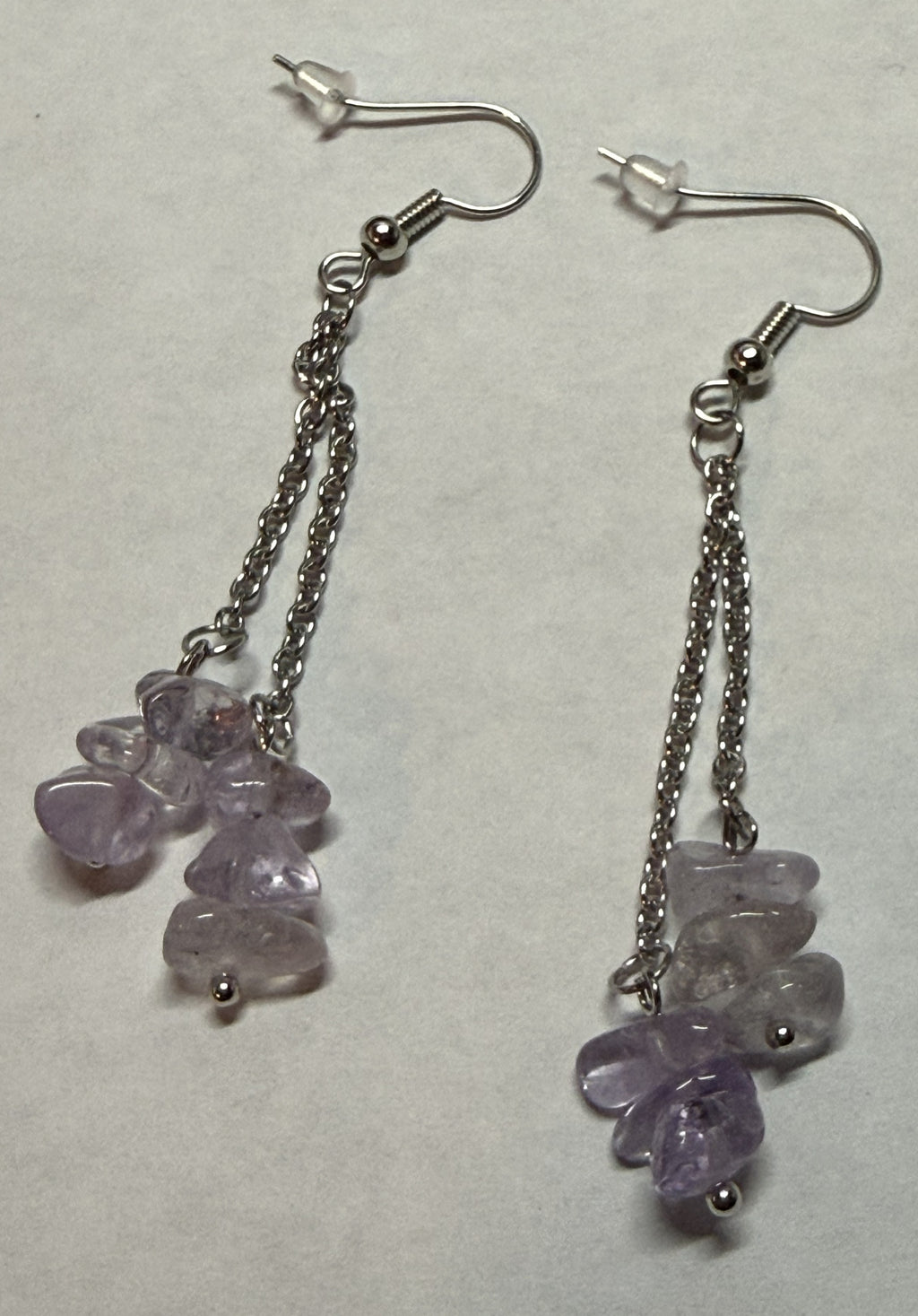 Lavender Stone Dangle Earrings – Silver Tone Chain Drop Earrings