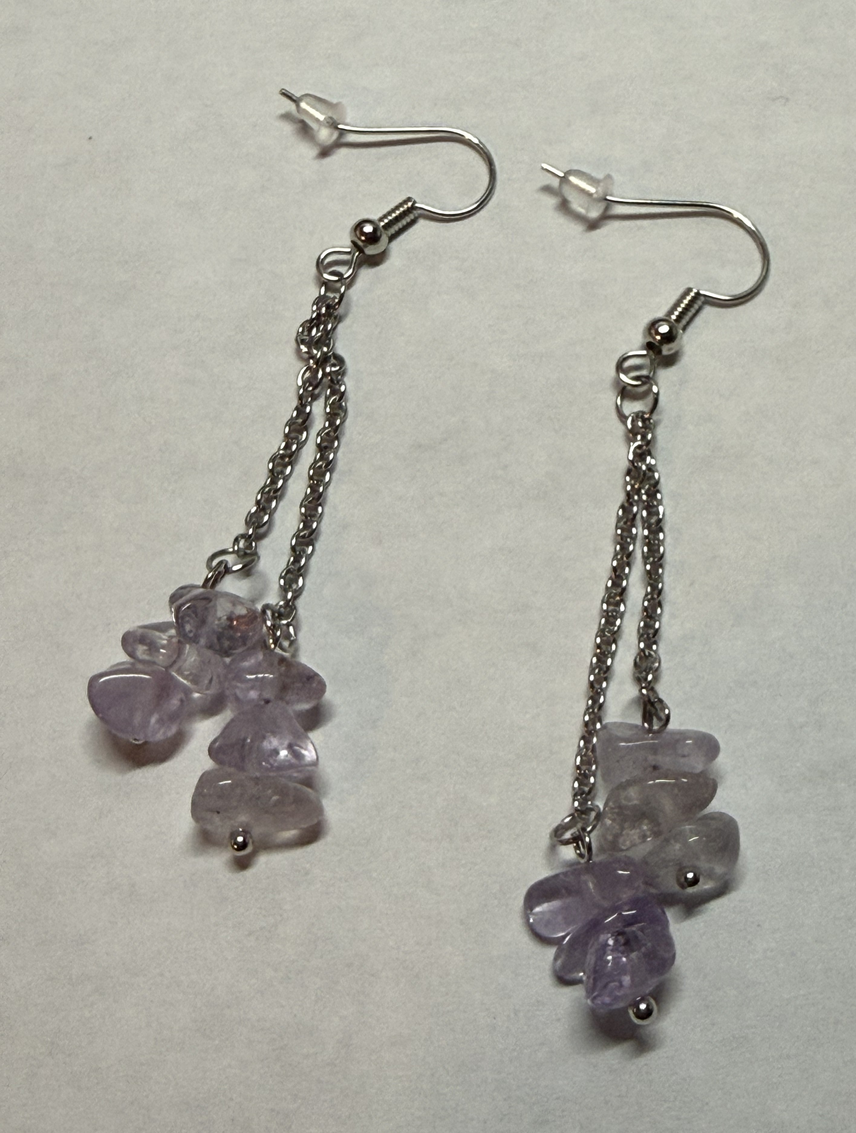 Lavender Stone Dangle Earrings – Silver Tone Chain Drop Earrings