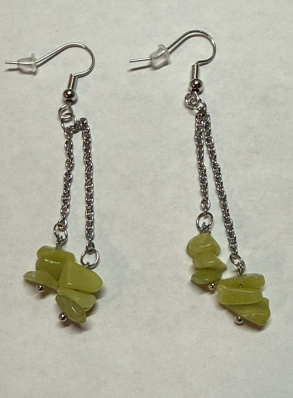 Lime Green Stone Dangle Earrings – Silver Chain Drop Earrings
