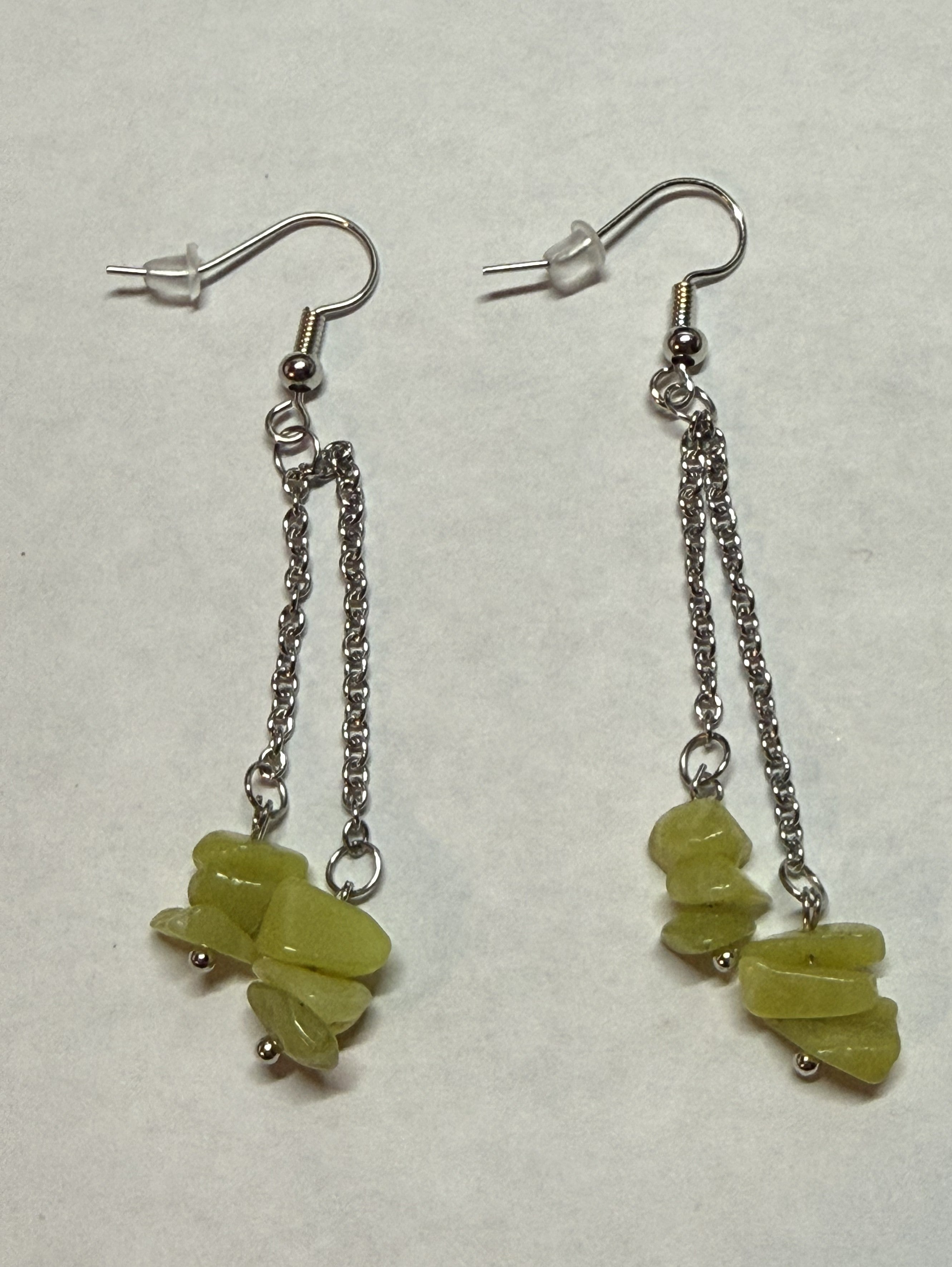 Lime Green Stone Dangle Earrings – Silver Chain Drop Earrings