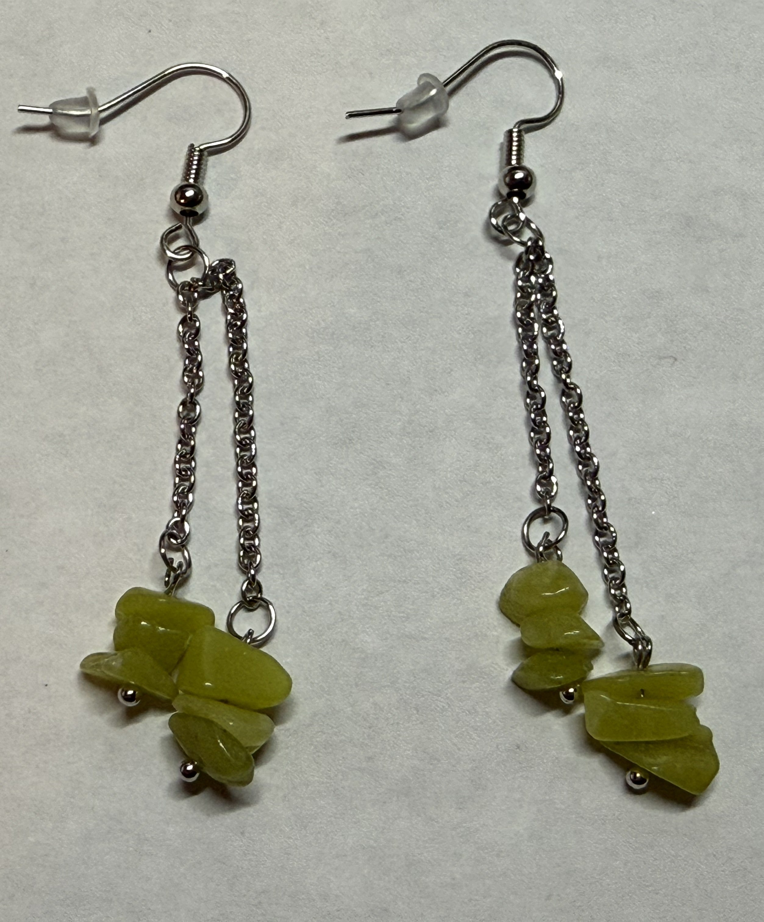 Lime Green Stone Dangle Earrings – Silver Chain Drop Earrings