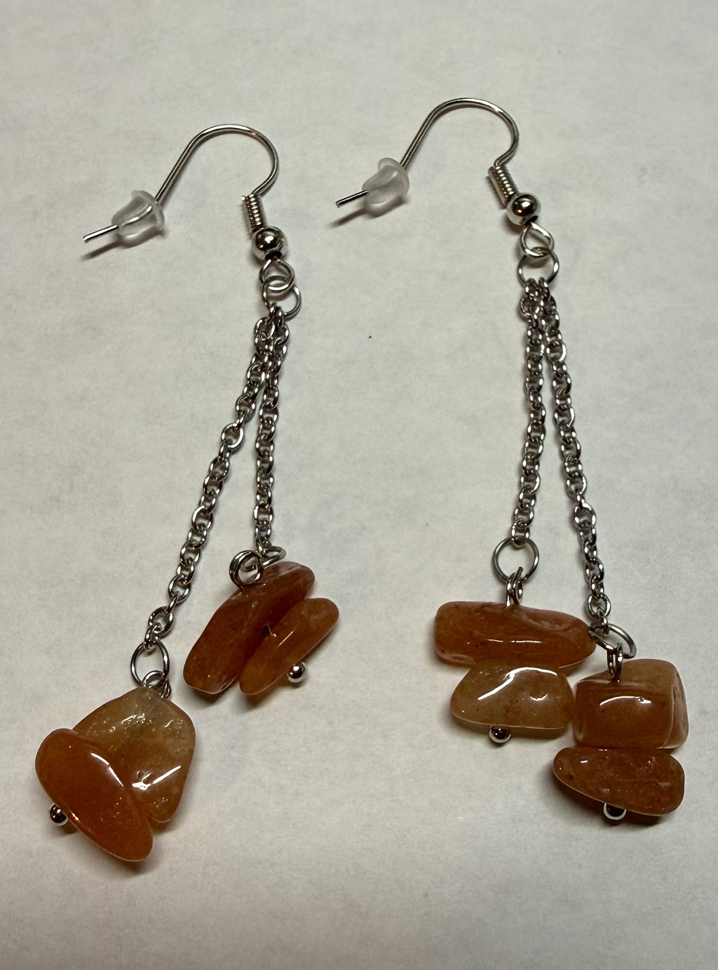 Amber Orange Stone Dangle Earrings – Silver Chain Drop Earrings