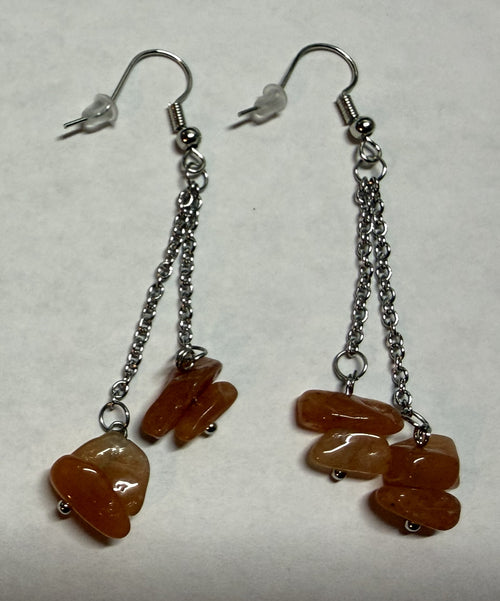 Amber Orange Stone Dangle Earrings – Silver Chain Drop Earrings