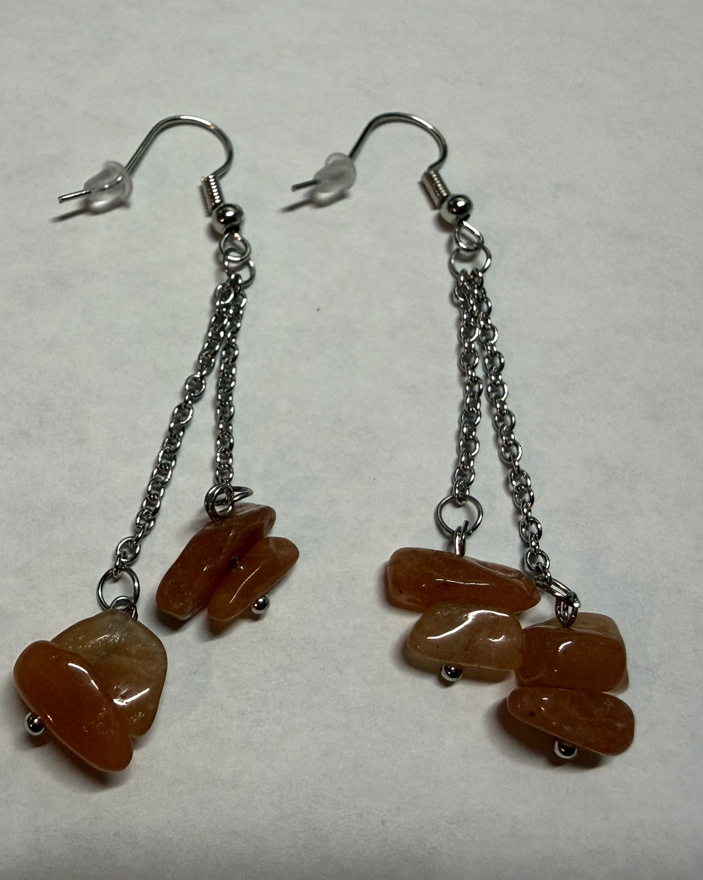 Amber Orange Stone Dangle Earrings – Silver Chain Drop Earrings