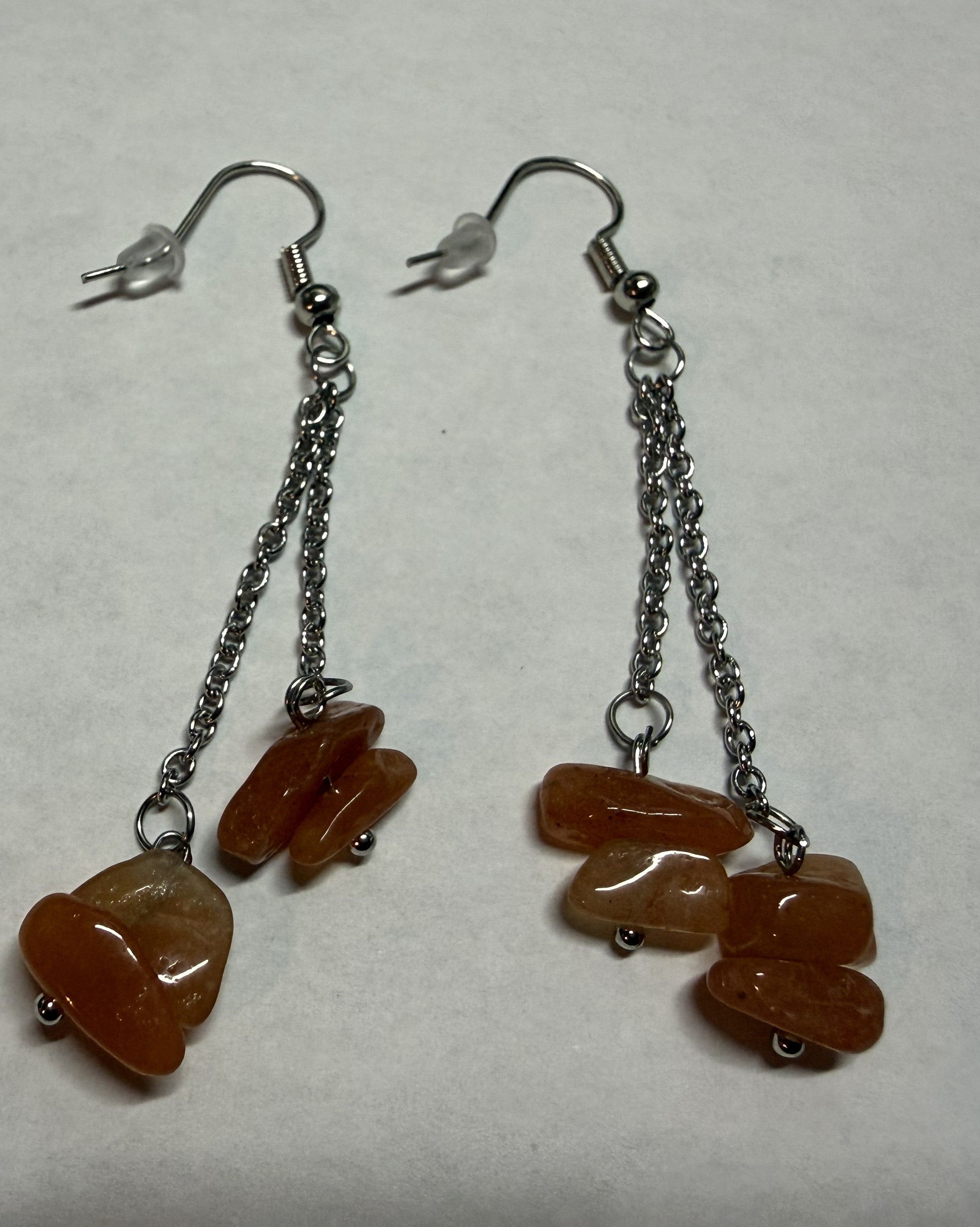 Amber Orange Stone Dangle Earrings – Silver Chain Drop Earrings